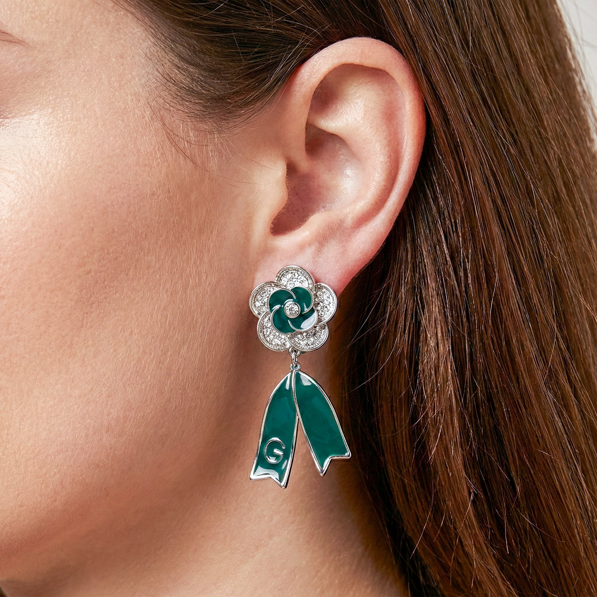 Emerald Bloom Ribbon Drop Earrings GWE -62