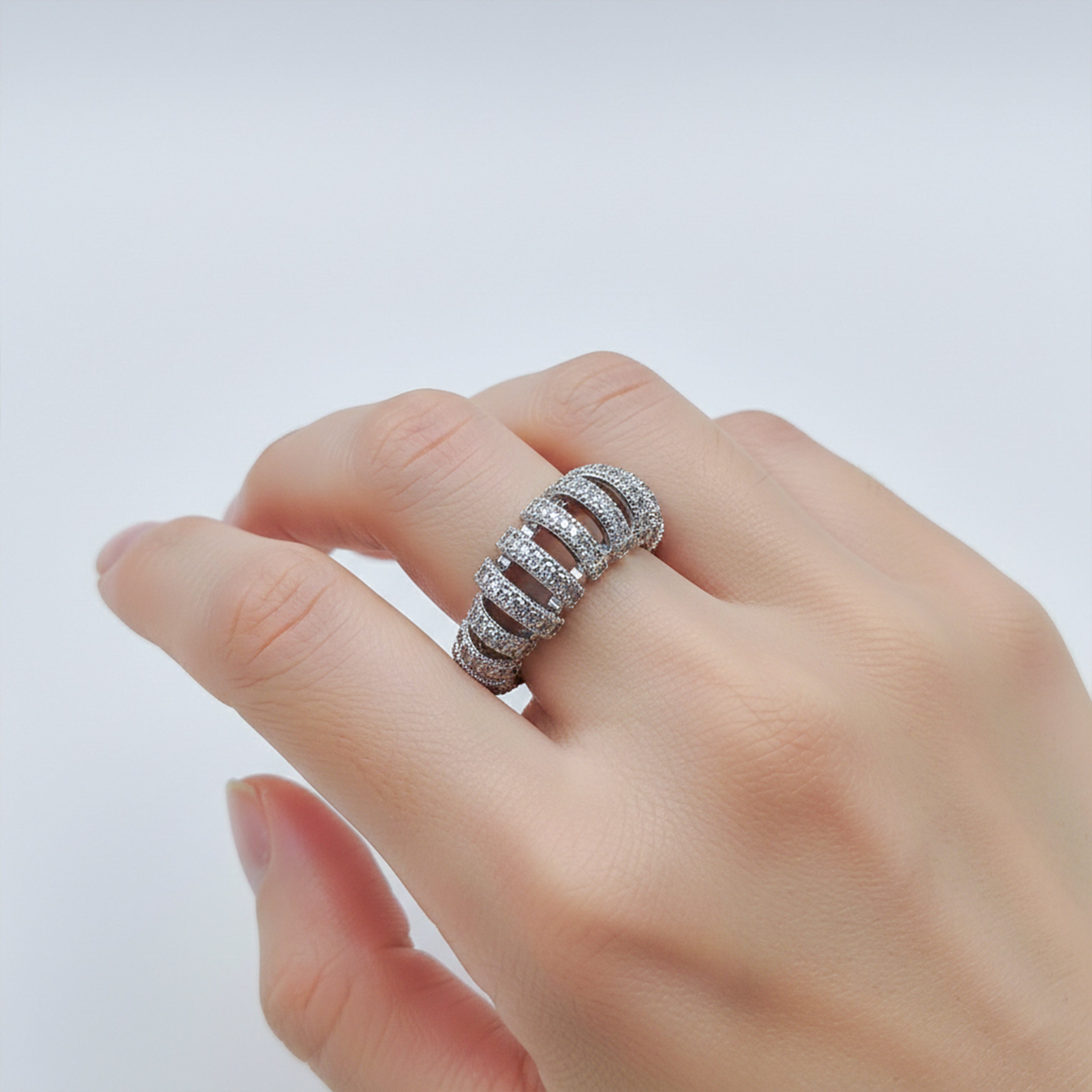 Radiant Arc Diamond Silver Ring GWR -19