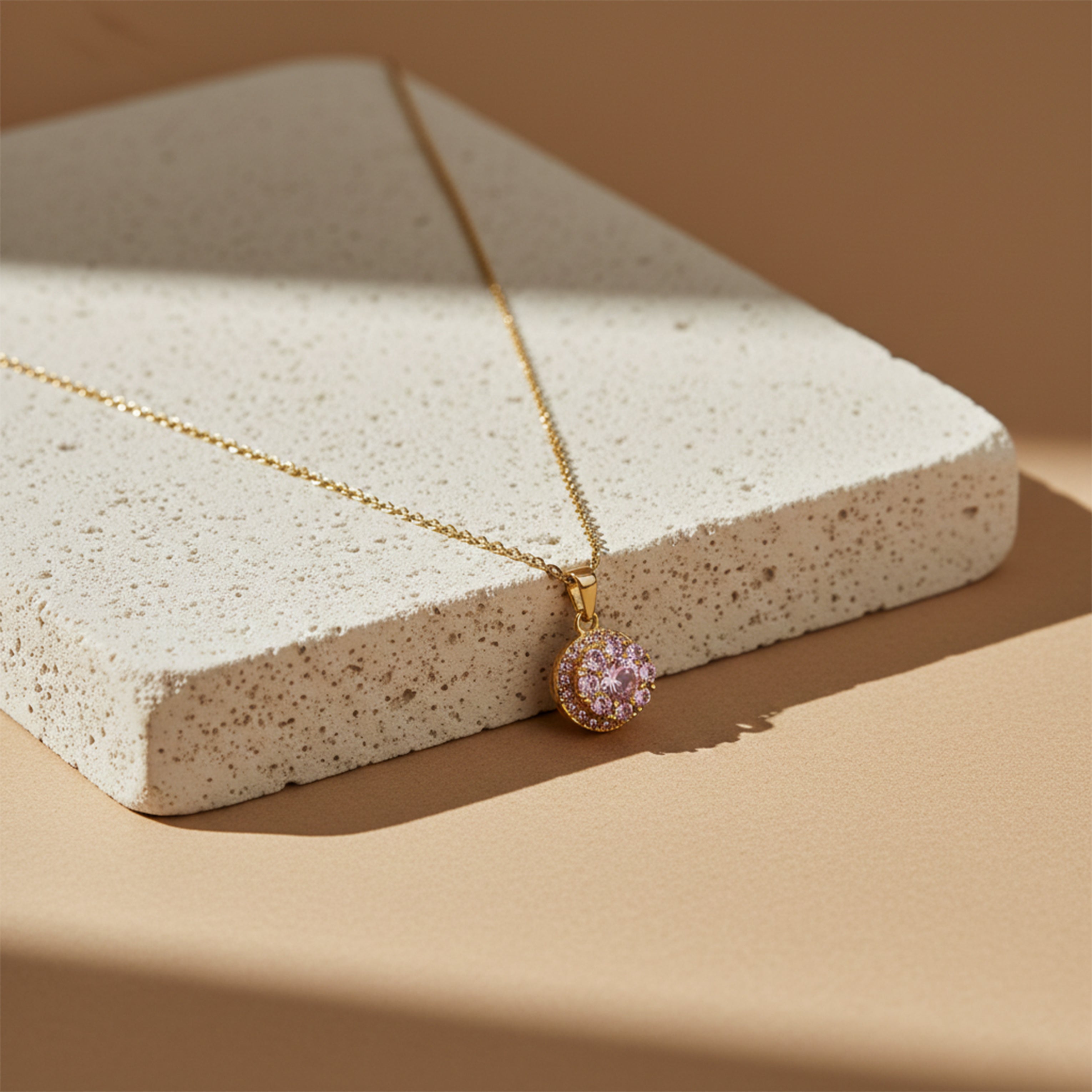 Pink Crystal Floral Pendant Necklace GWN -84