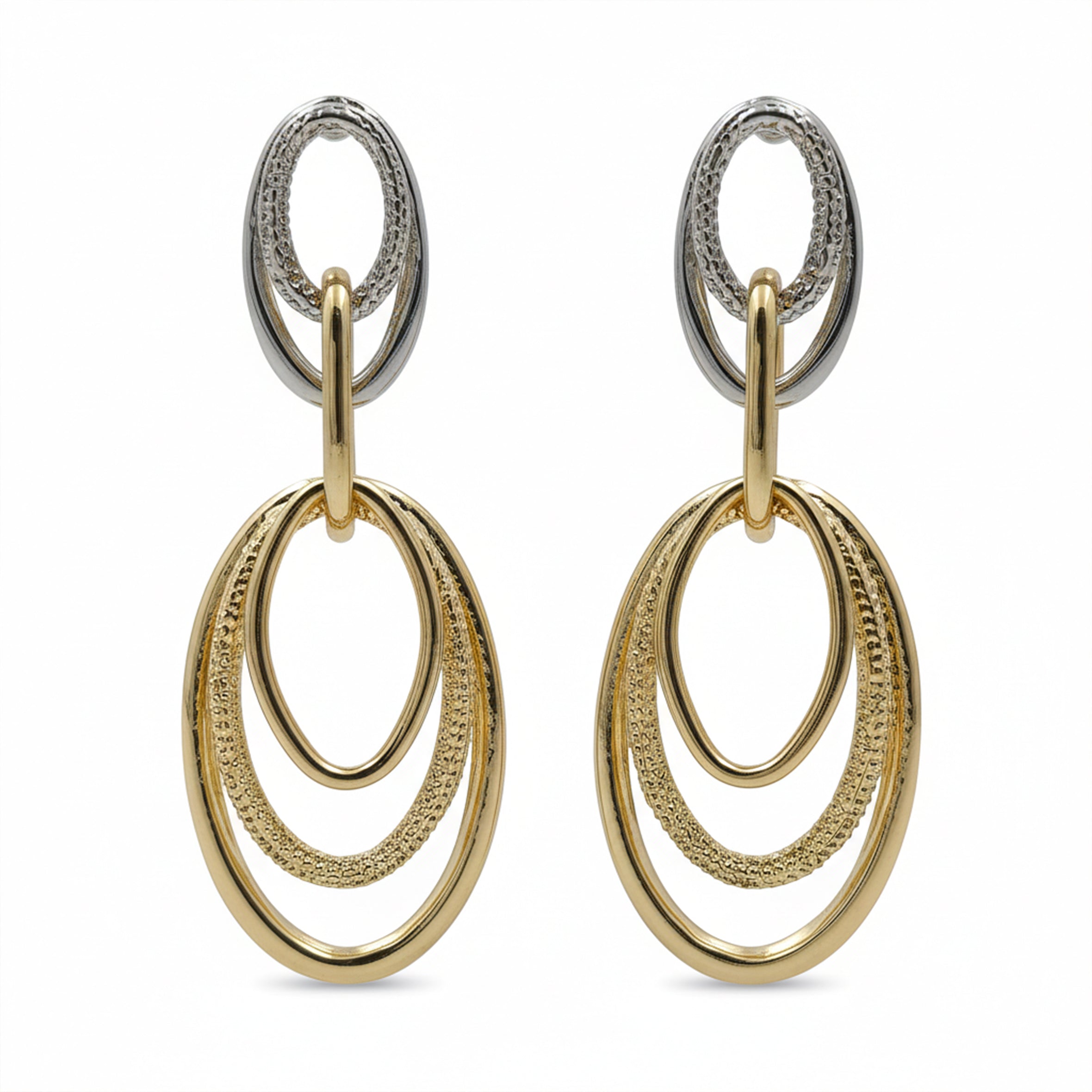 Eclipse Layered Two-Tone Oval Drop Earrings GWE -57