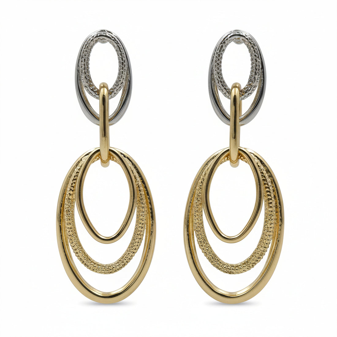 Eclipse Layered Two-Tone Oval Drop Earrings GWE -57