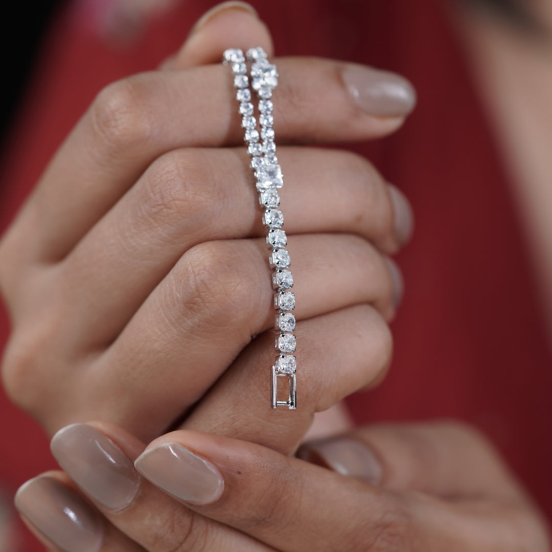Adya Lux Silver Tennis Braclate