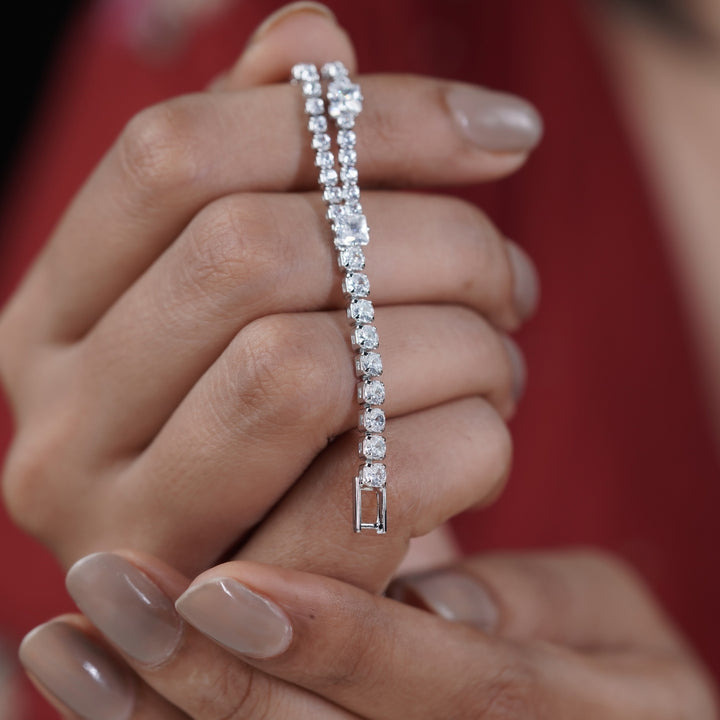 Adya Lux Silver Tennis Braclate