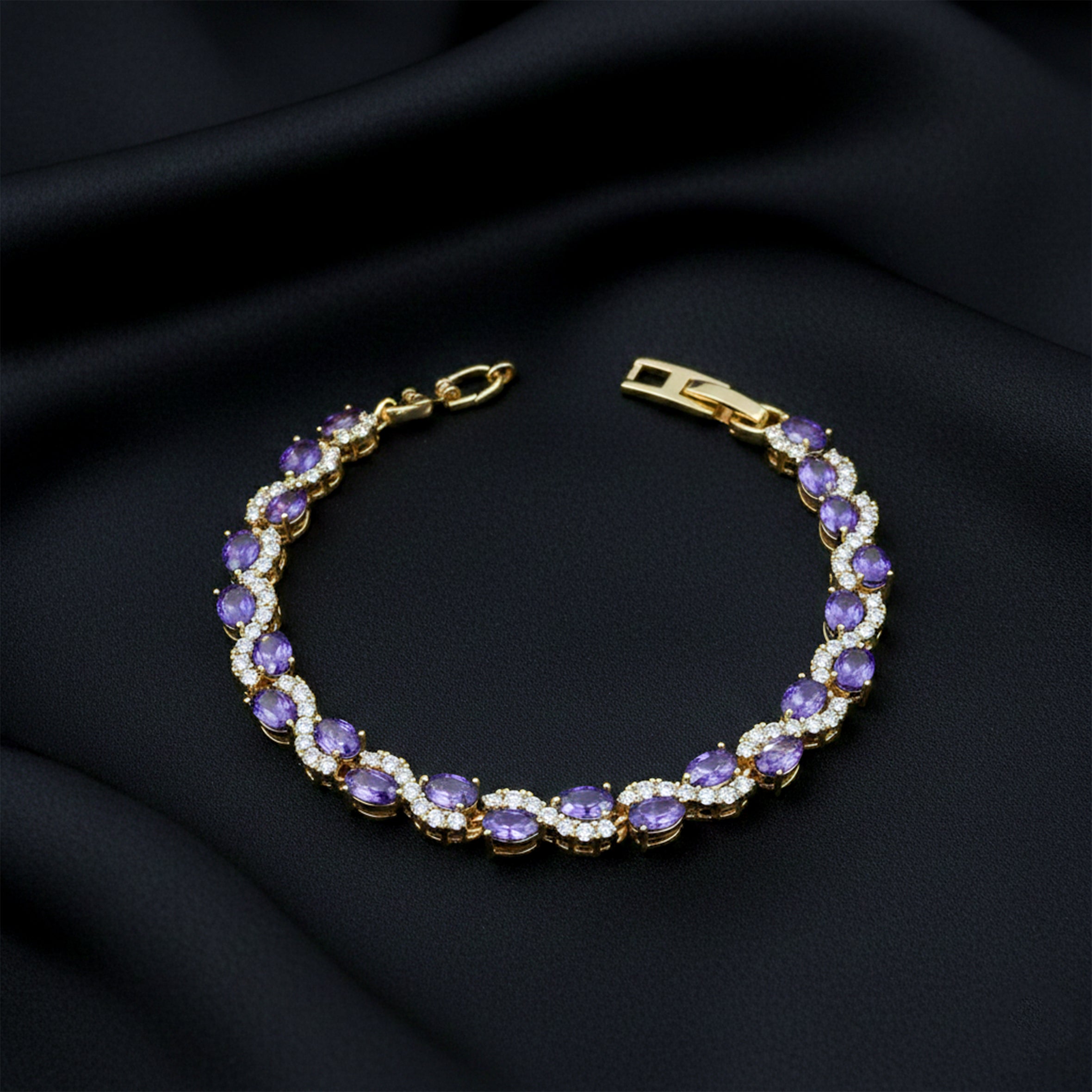 Purple Oval Stone Halo Tennis Bracelet GWB -146
