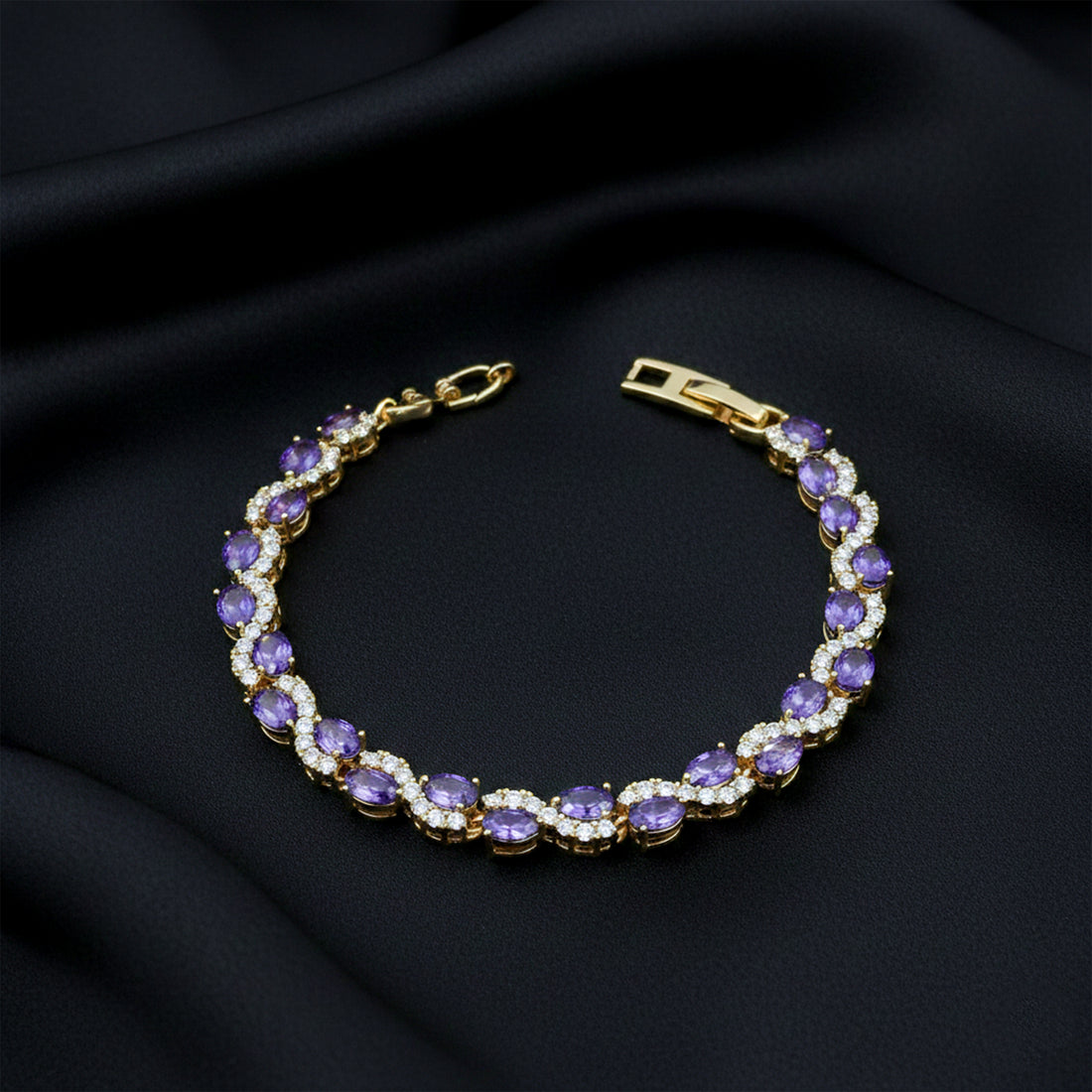 Purple Oval Stone Halo Tennis Bracelet GWB -146