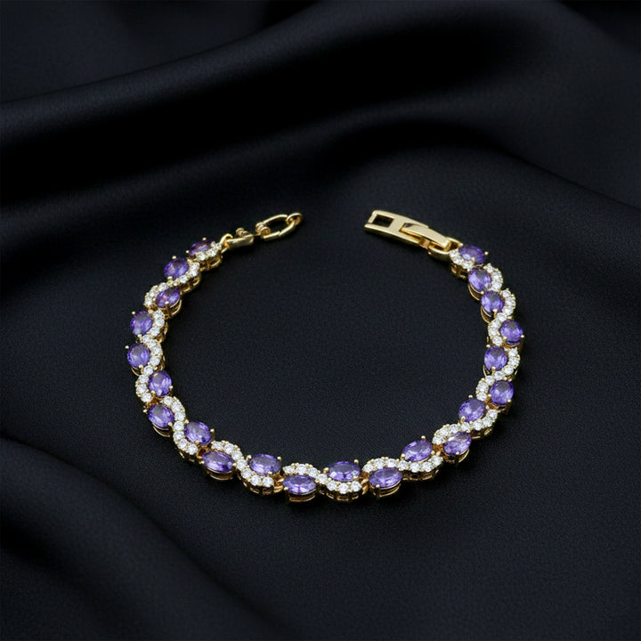 Purple Oval Stone Halo Tennis Bracelet GWB -146