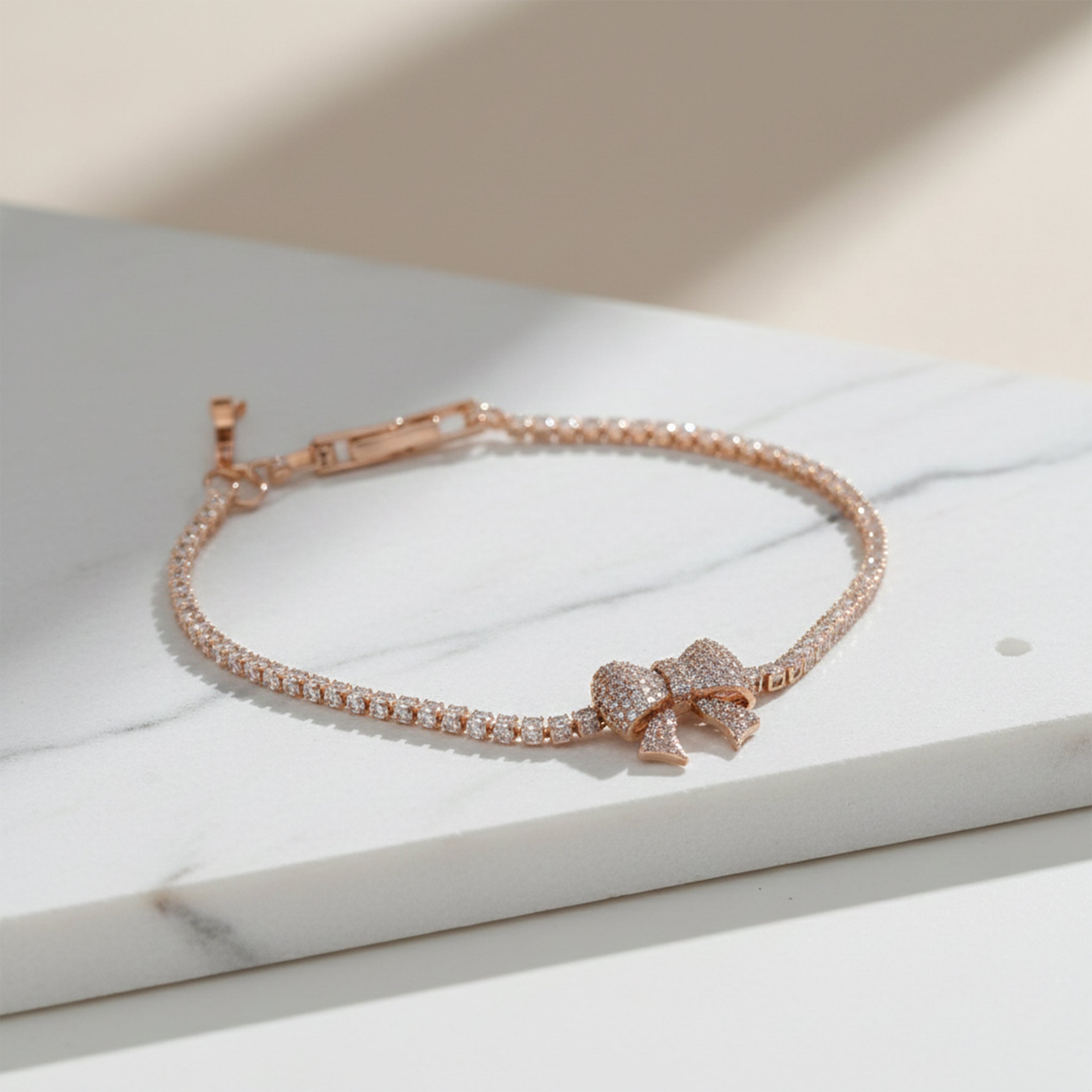 Rose Gold Crystal Bow Tennis Bracelet GWB -91