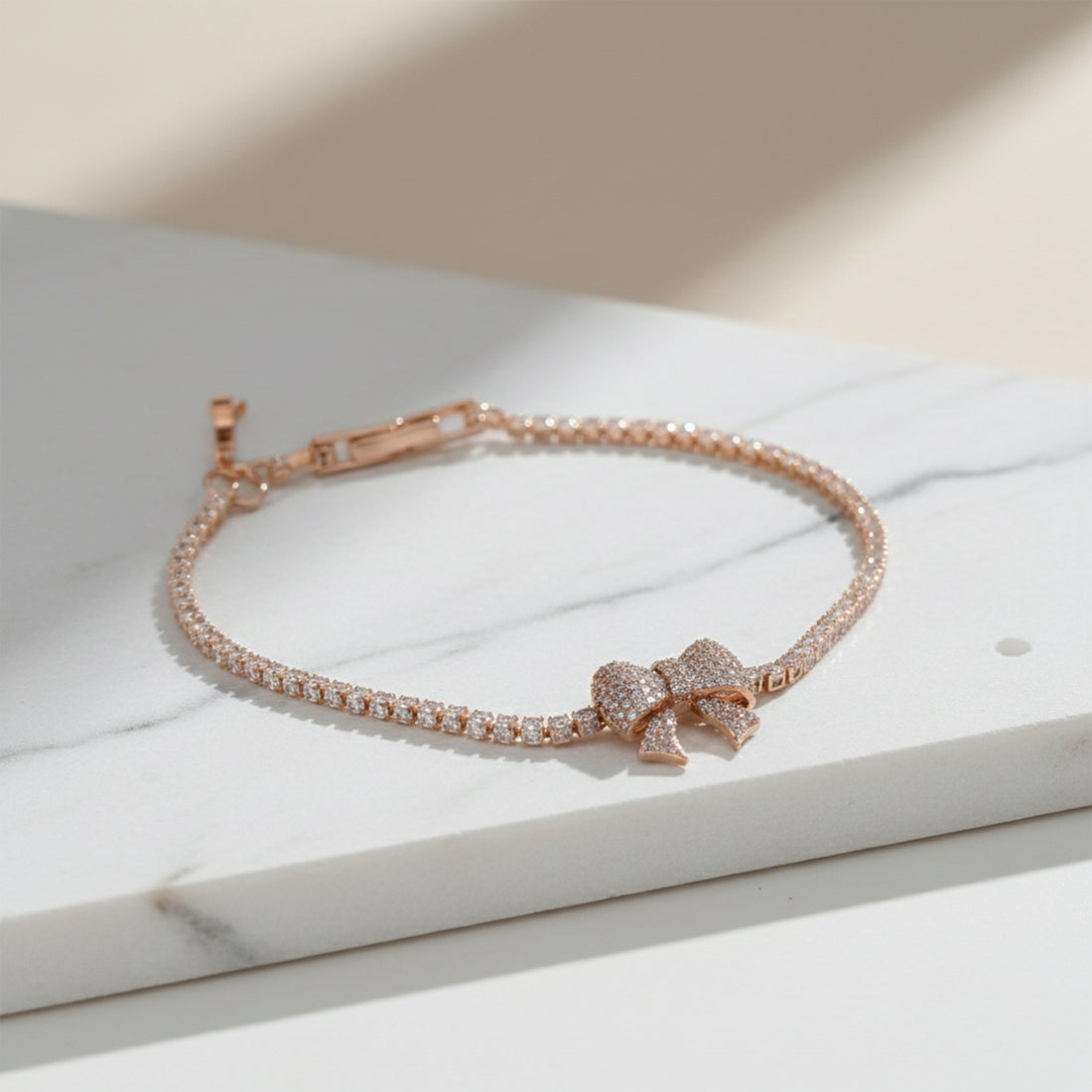 Rose Gold Crystal Bow Tennis Bracelet GWB -91