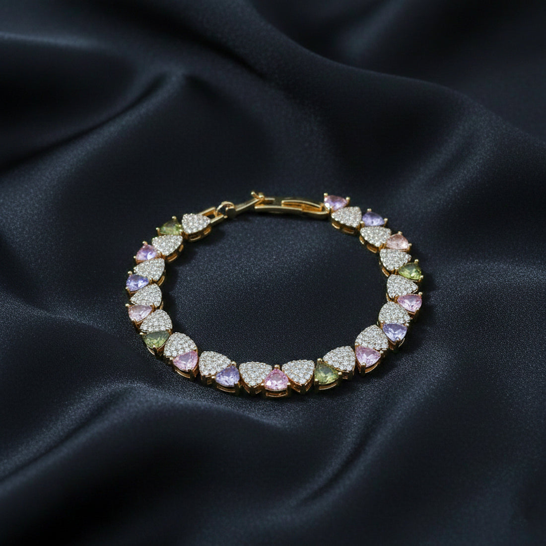 Gold-Plated Multi-Color Heart Tennis Bracelet GWB -150