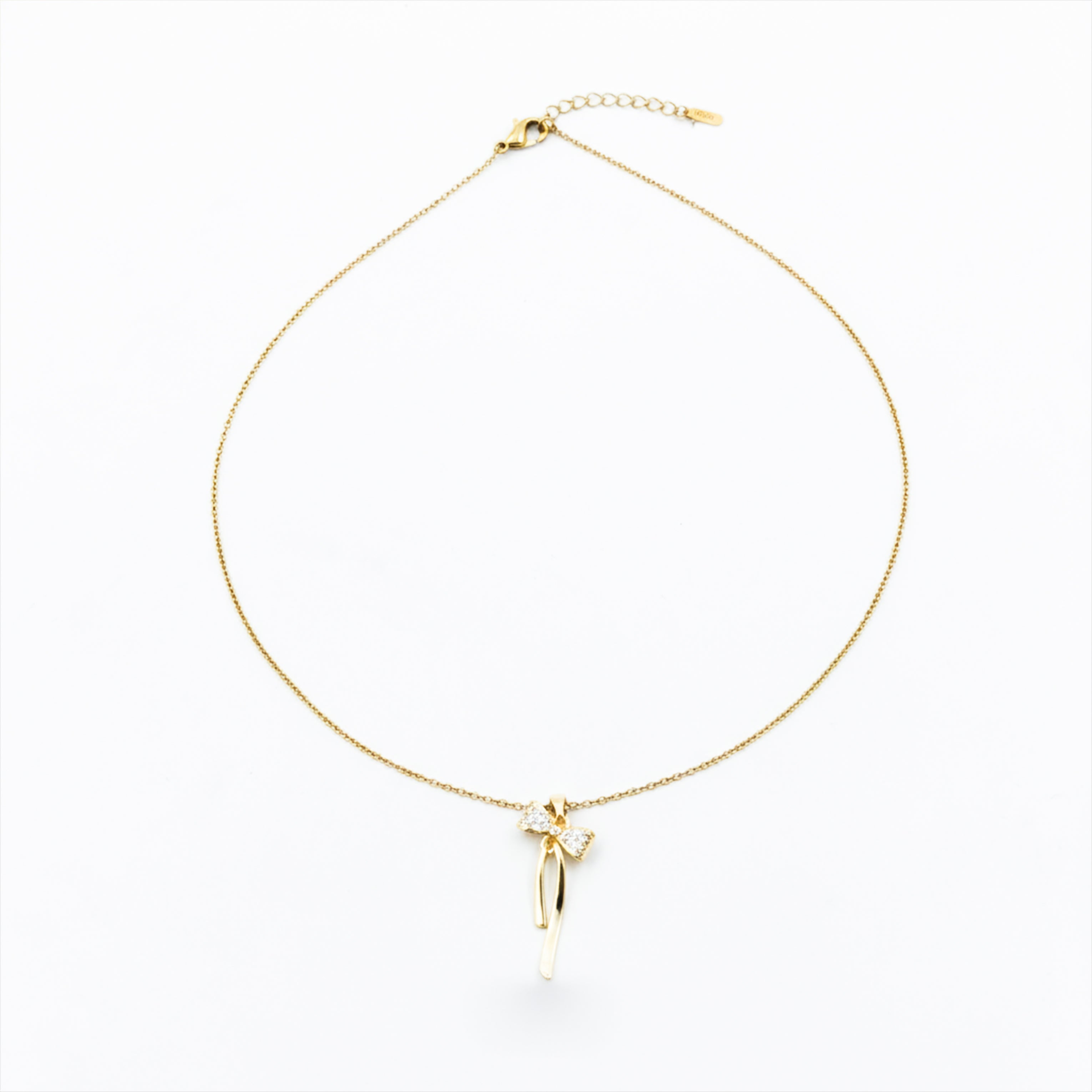 Diamond Bow Drop Gold Necklace GWN -88