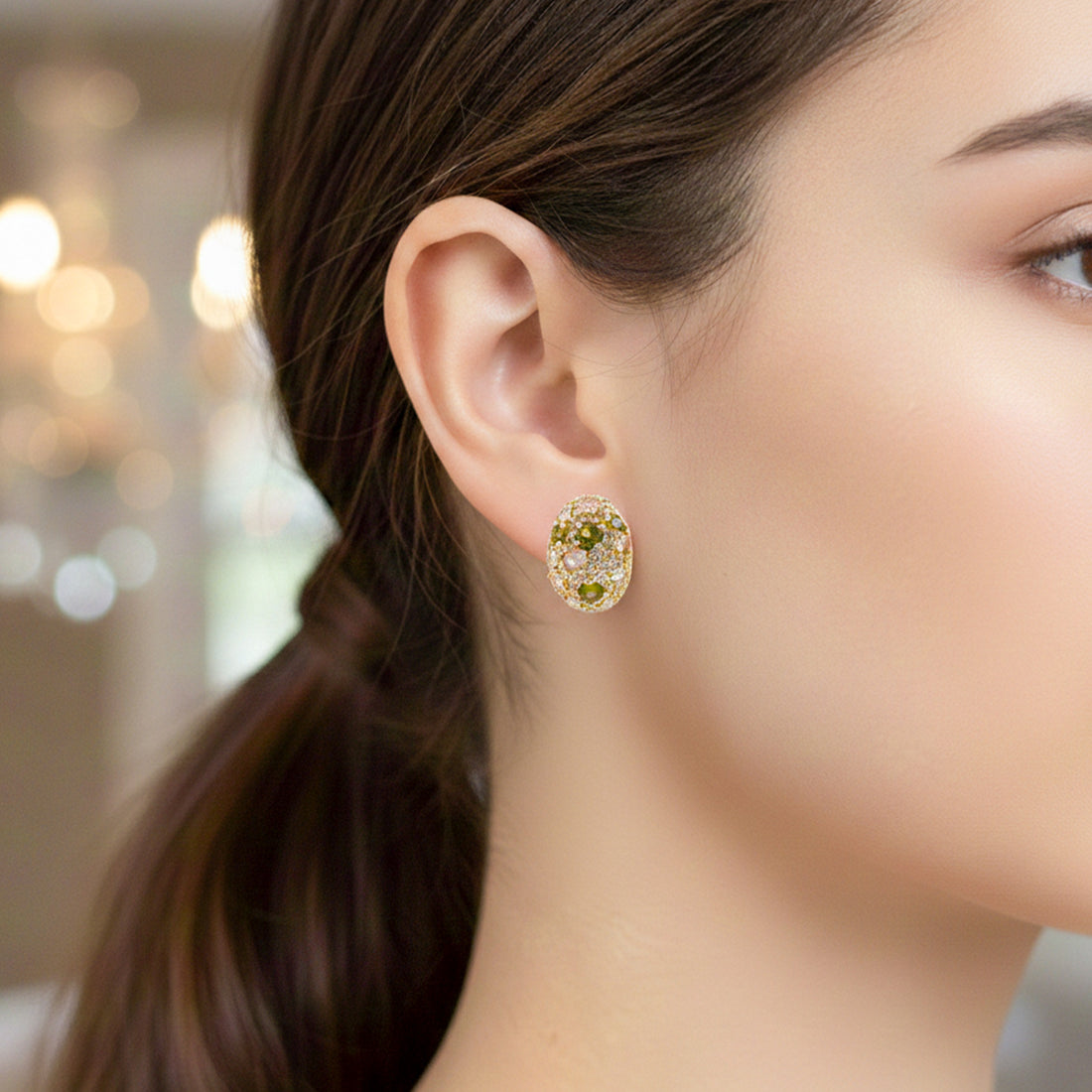 Emerald Glow Oval Stud Earrings GWE -124