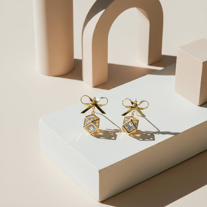 Crystal Bow Charm Earrings GWE -110