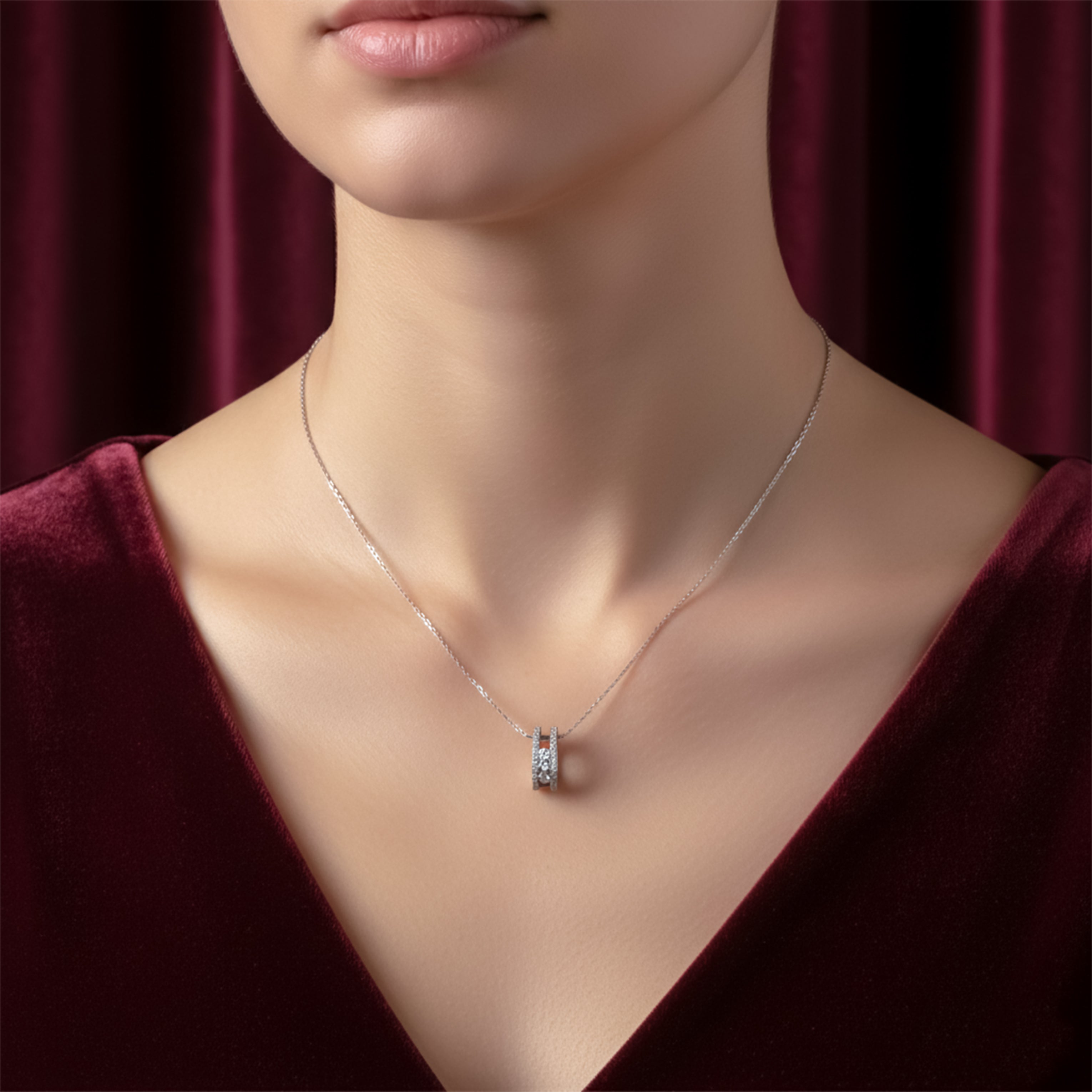Silver Triple Stone Charm Necklace GEN -48