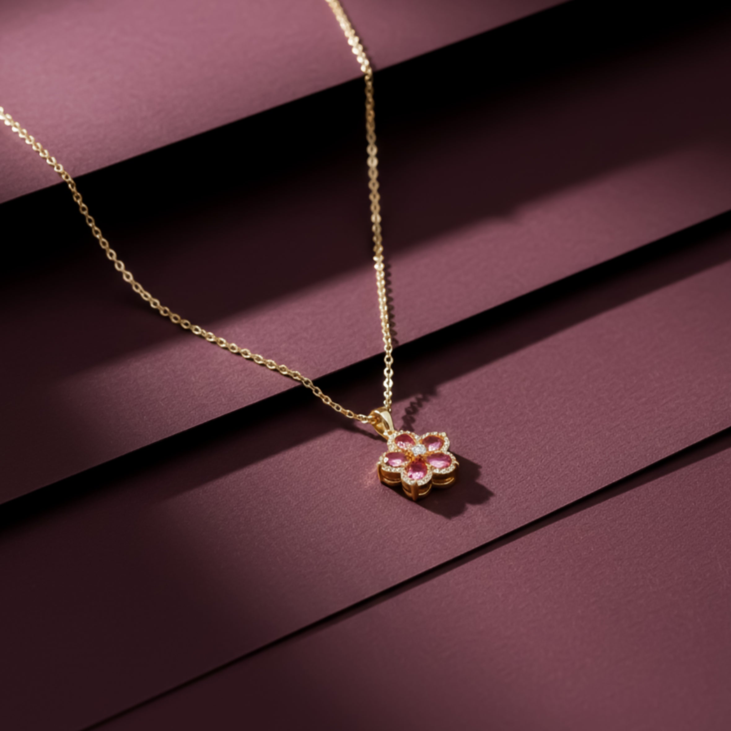Ruby Floral Pendant Neckless GWN -123