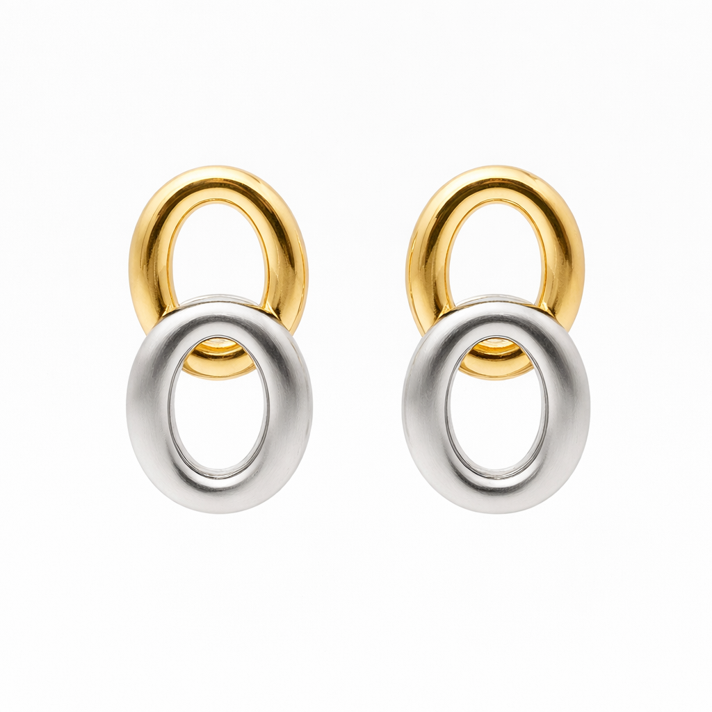 Dual Orbit Two-Tone Link Drop Earrings GWE -55
