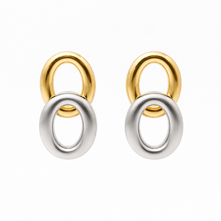 Dual Orbit Two-Tone Link Drop Earrings GWE -55