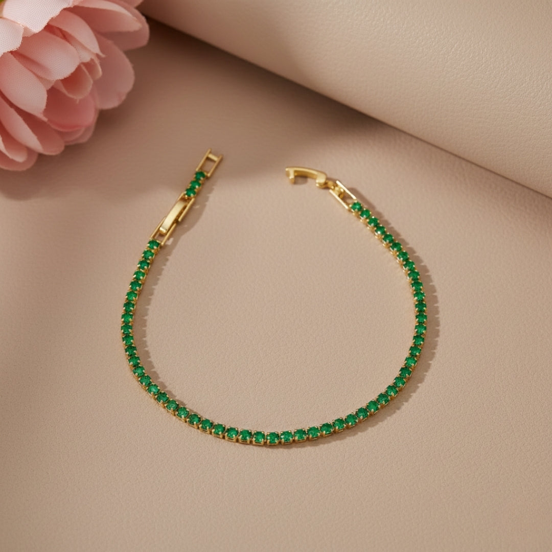 Green Small Diamond Silver Tennis Bracelet GWB-76