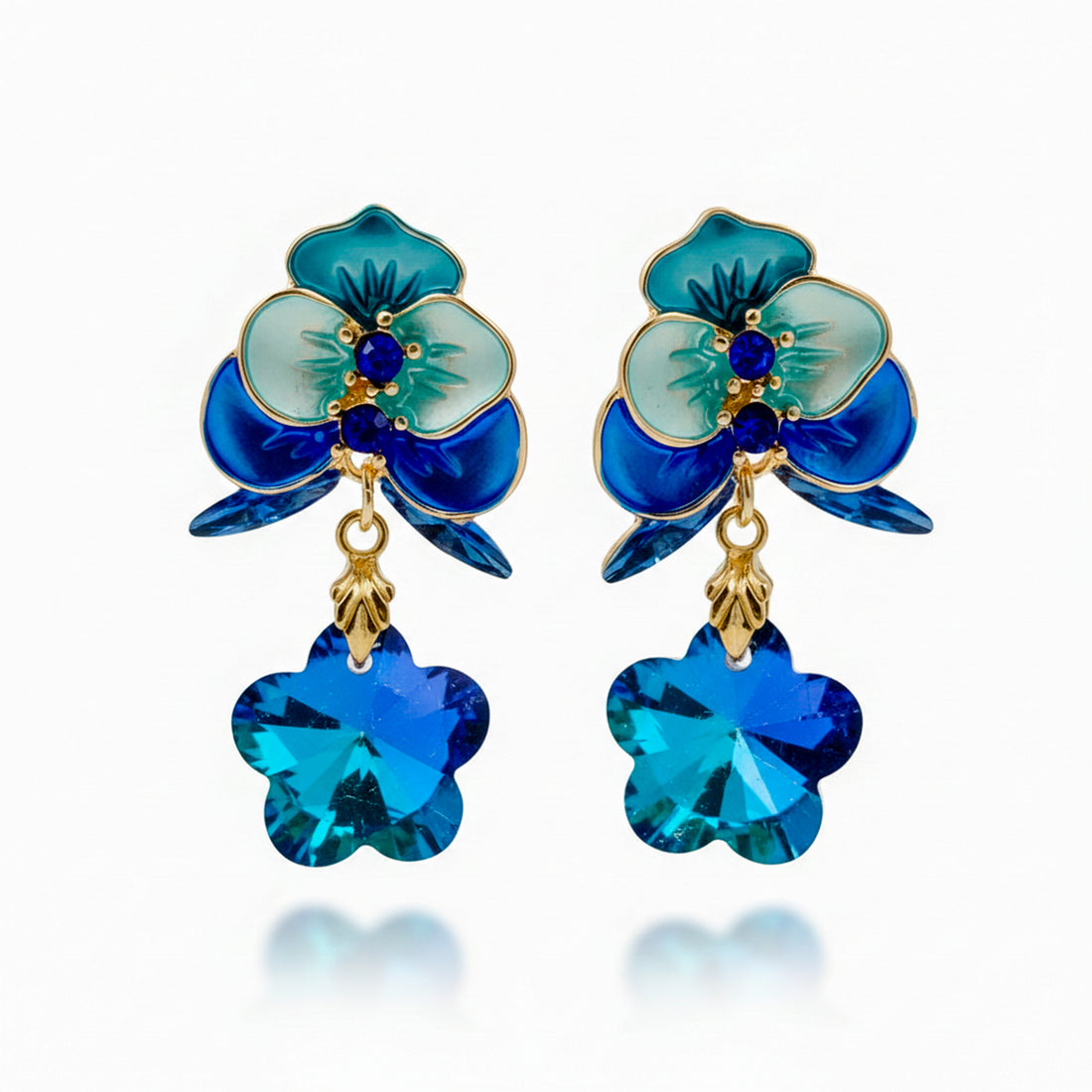Blue Floral Crystal Earrings GWE -230