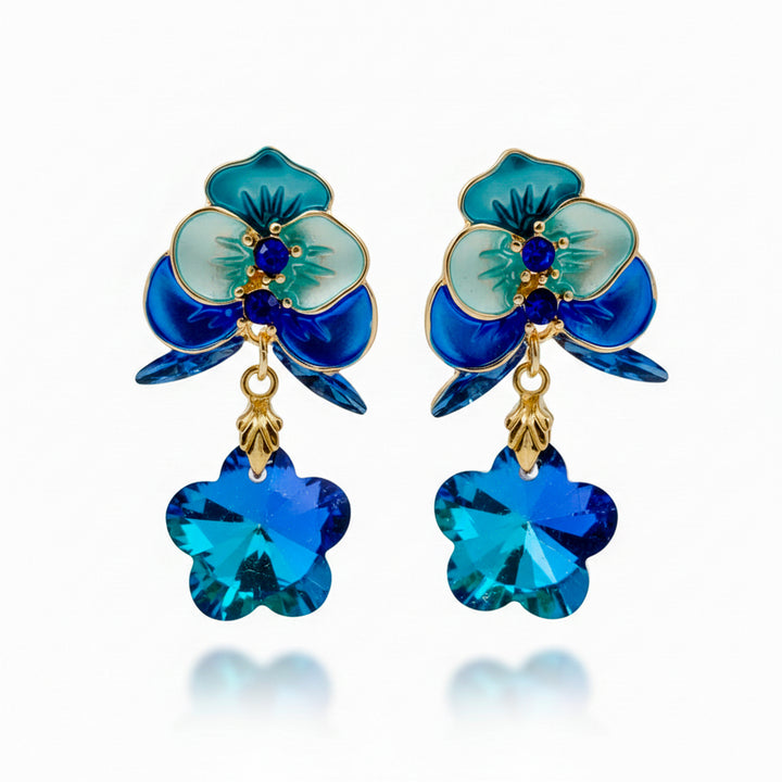 Blue Floral Crystal Earrings GWE -230
