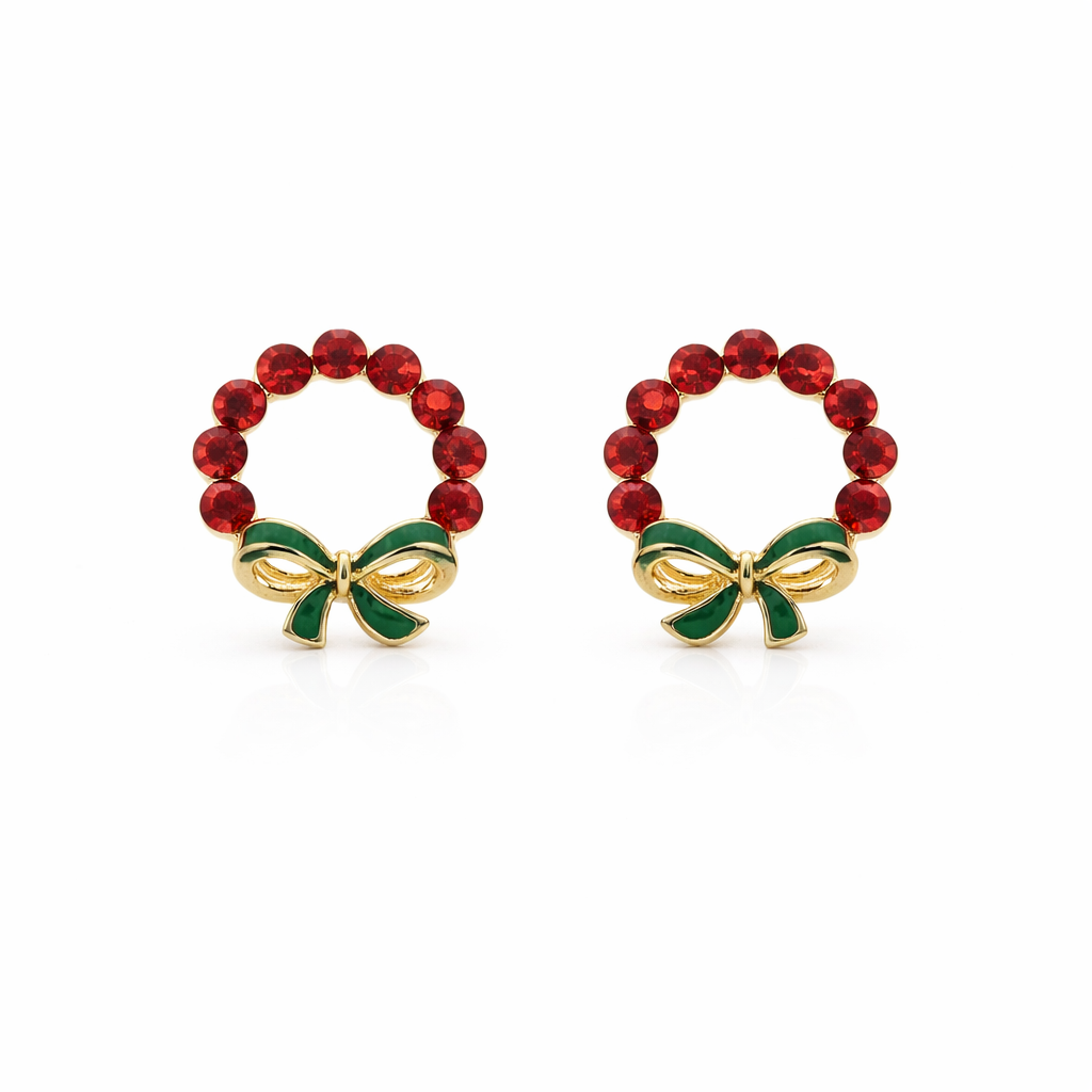 Festive Crystal Wreath Bow Stud Earrings GWE -117