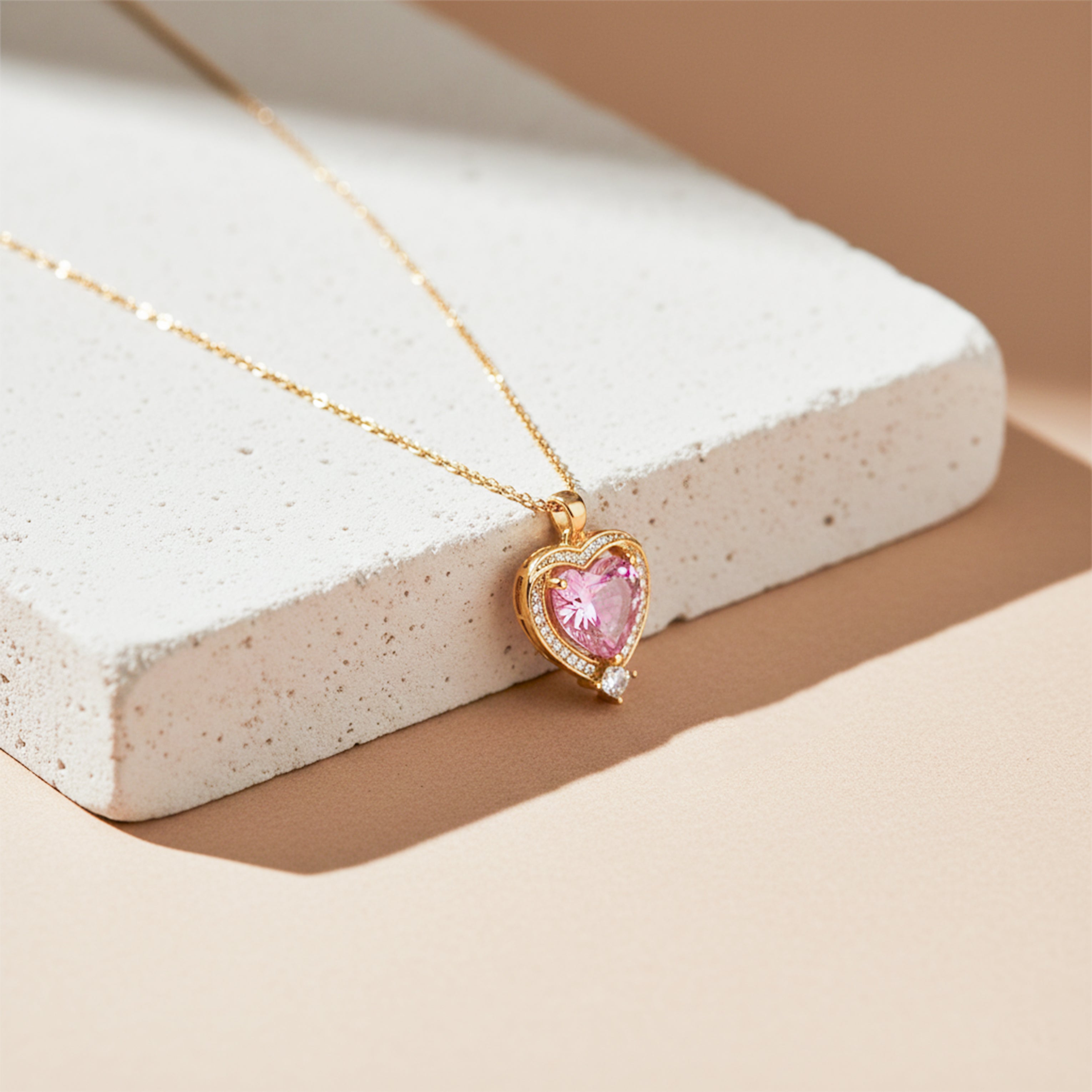 Pink Heart Halo Pendant Necklace GWN -141