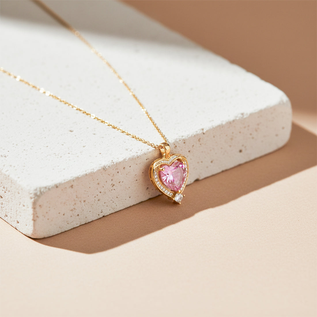 Pink Heart Halo Pendant Necklace GWN -141