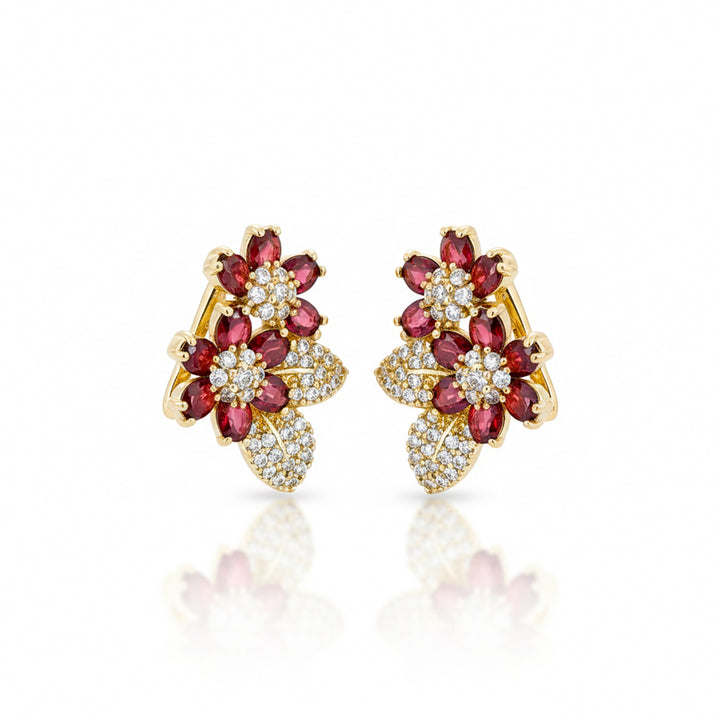 Red Floral Crystal Earrings GWE -131