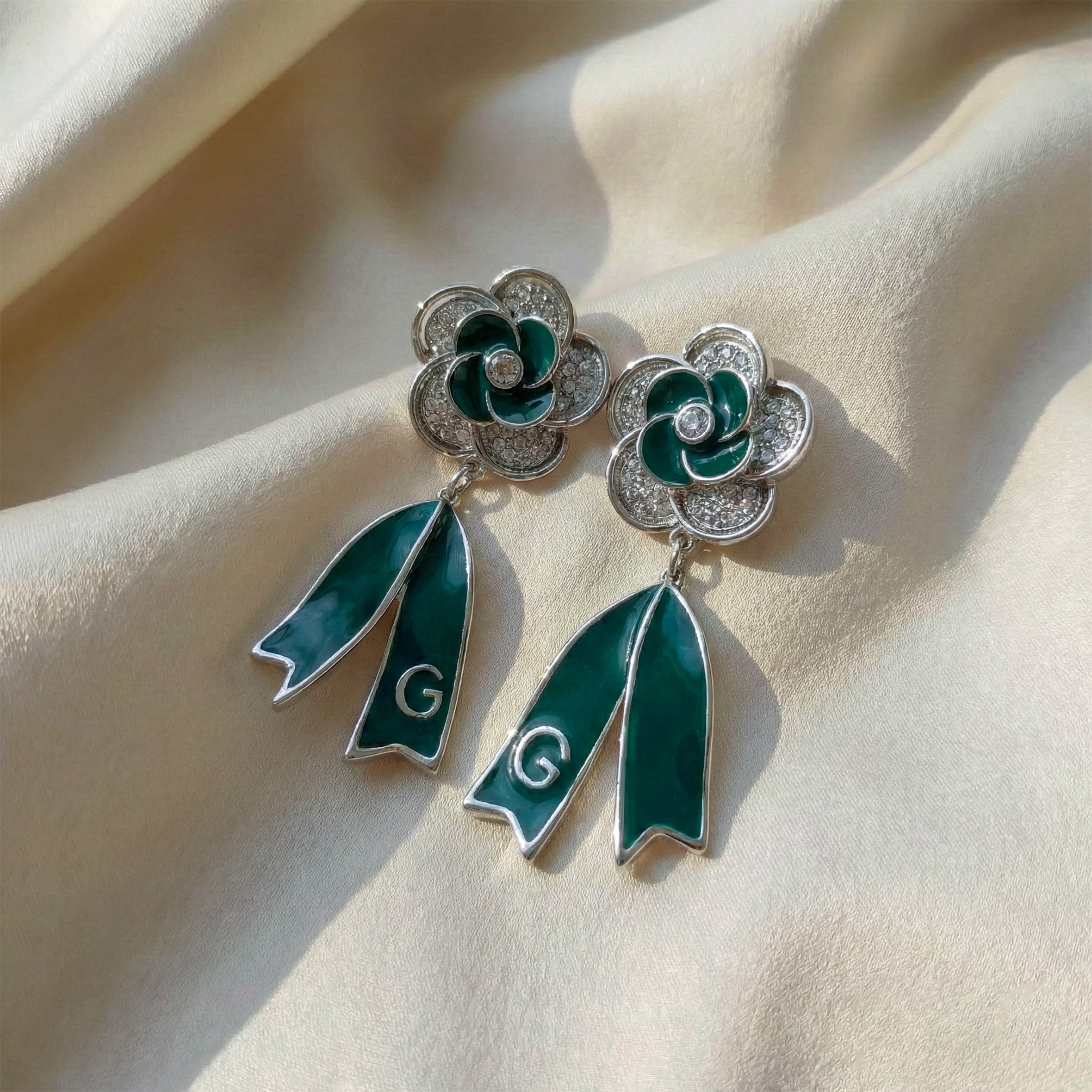Emerald Bloom Ribbon Drop Earrings GWE -62