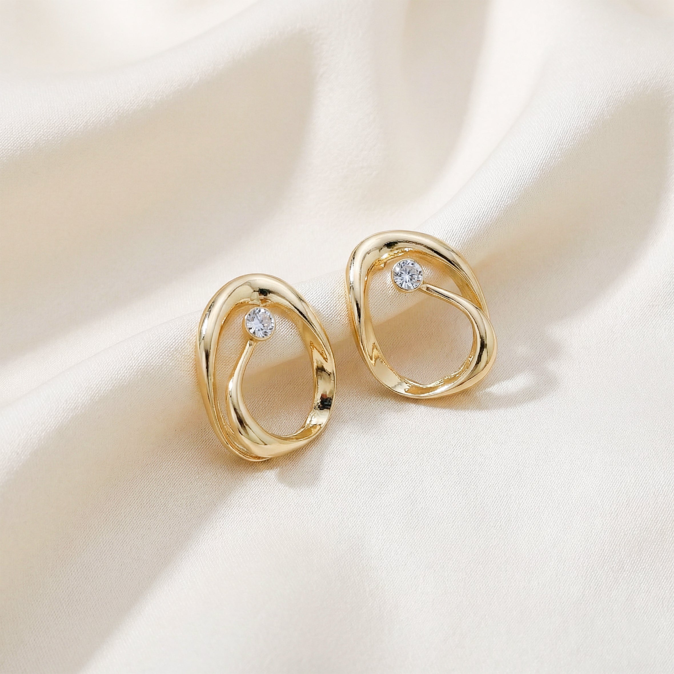 Luna Sculpted Gold Crystal Stud Earrings GWE -51