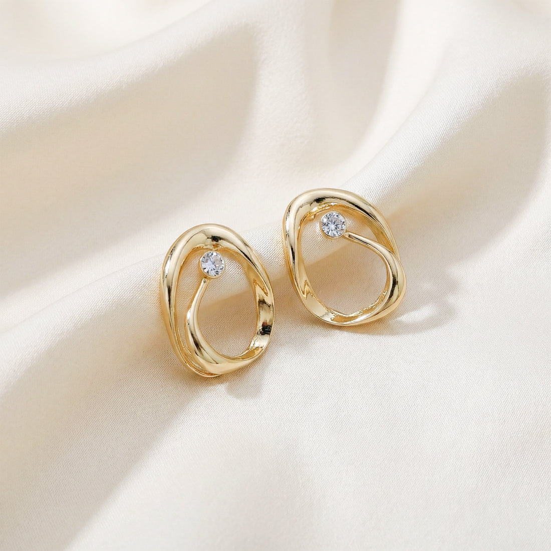 Luna Sculpted Gold Crystal Stud Earrings GWE -51