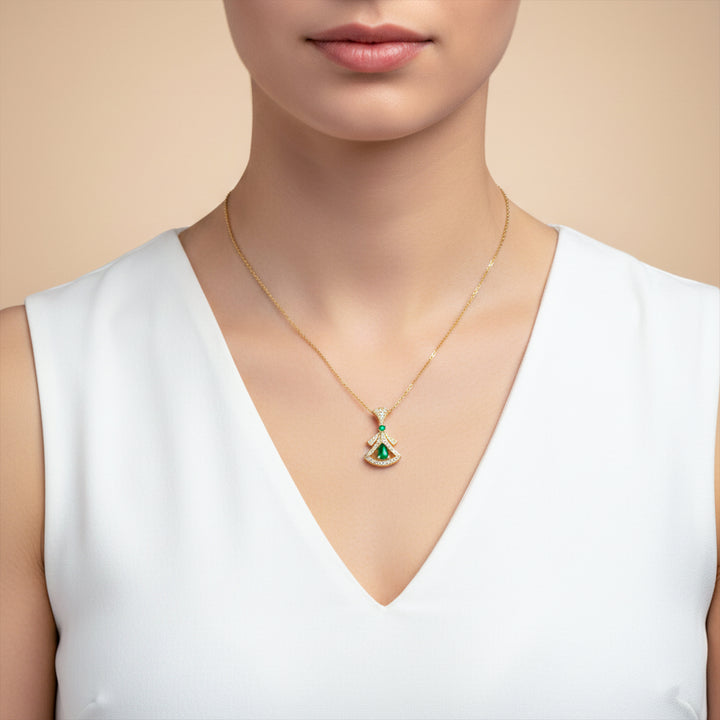 Emerald Fan Drop Pendant Necklace GWN -102