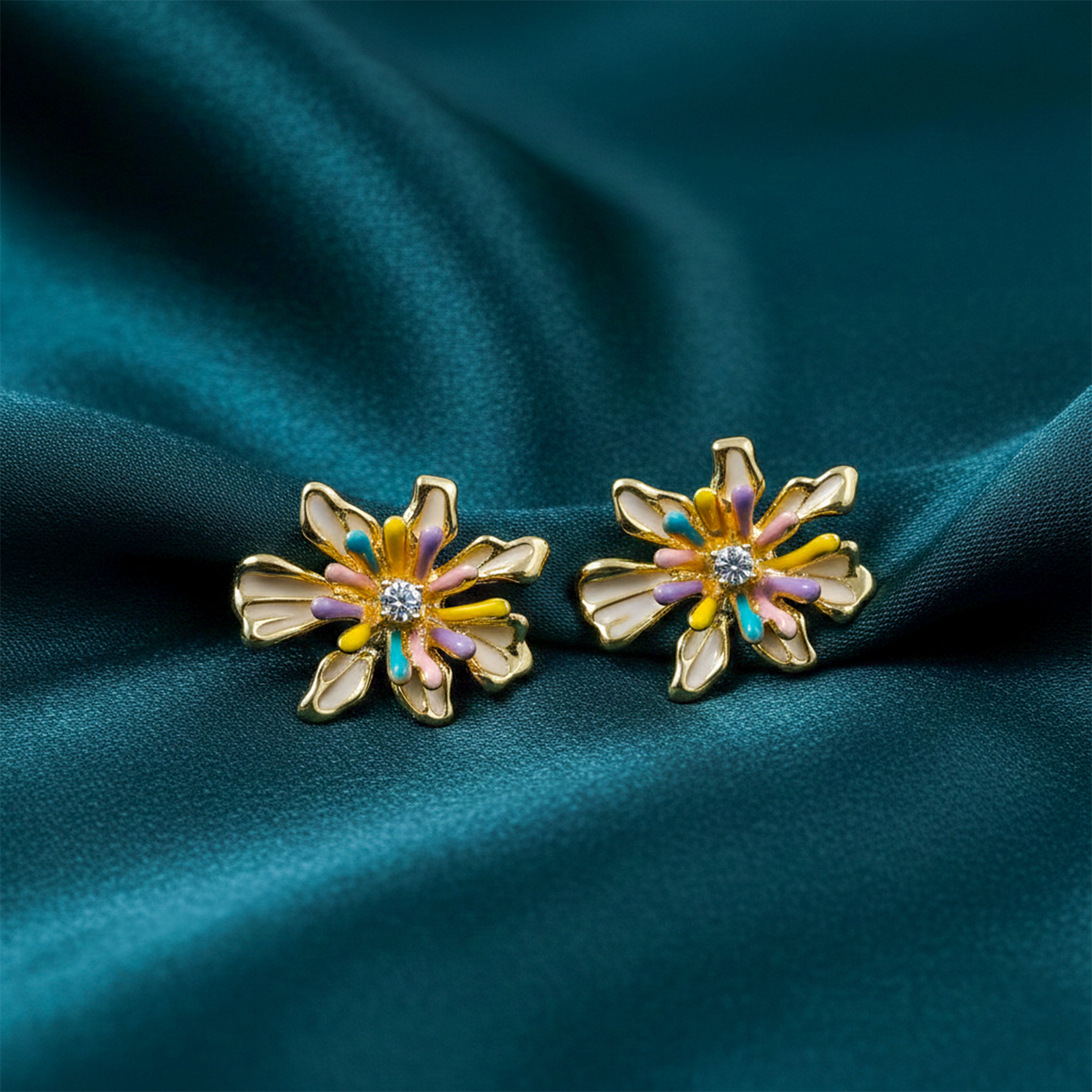 Multicolor Floral Stud Earrings GWE -154