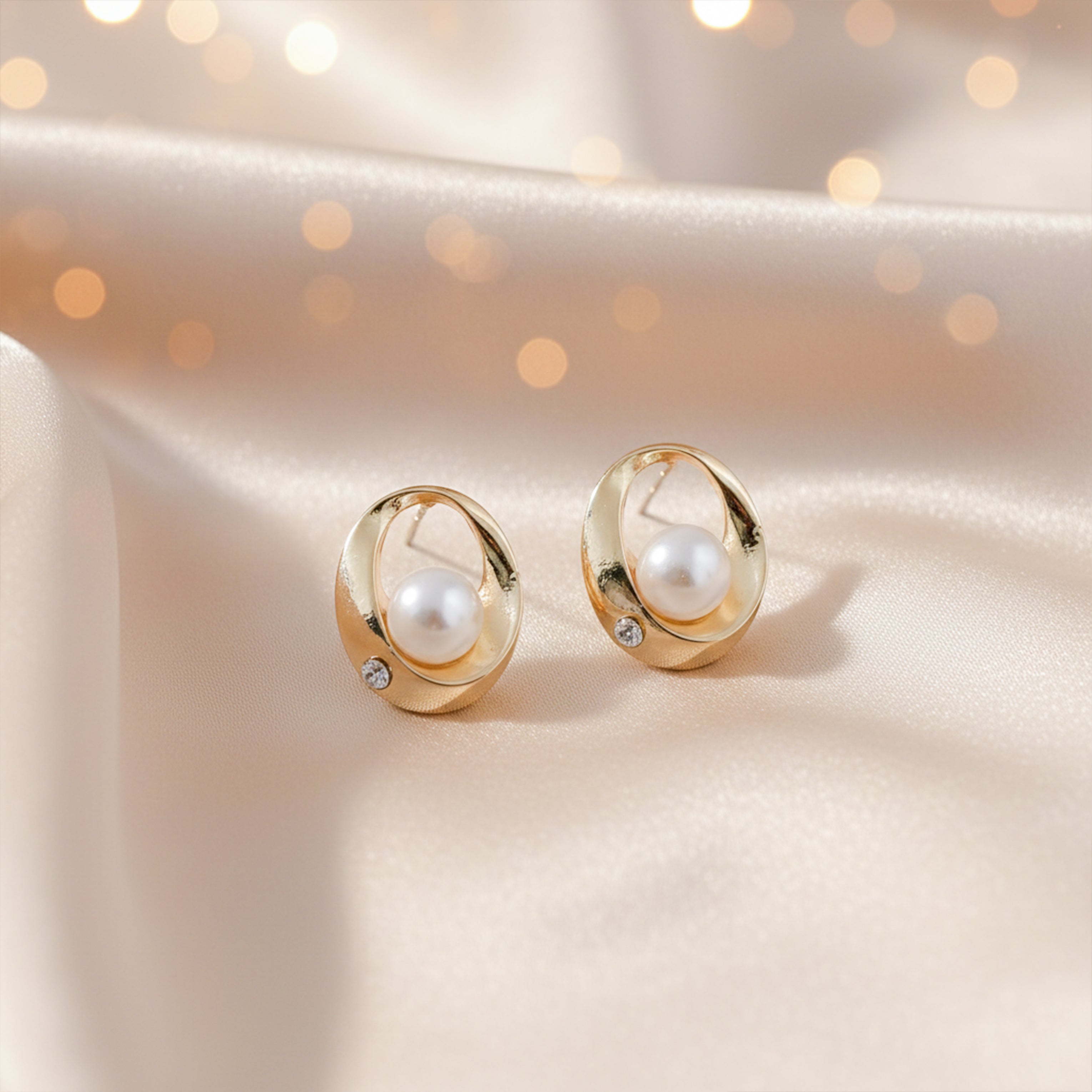 Golden Pearl Orbit Earrings GWE -58
