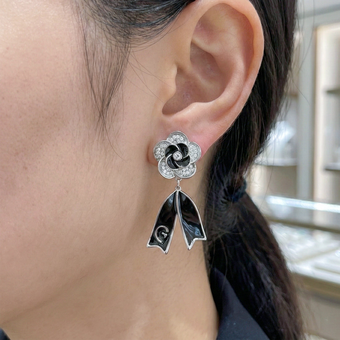 Midnight Bloom Ribbon Drop Earrings GWE -64