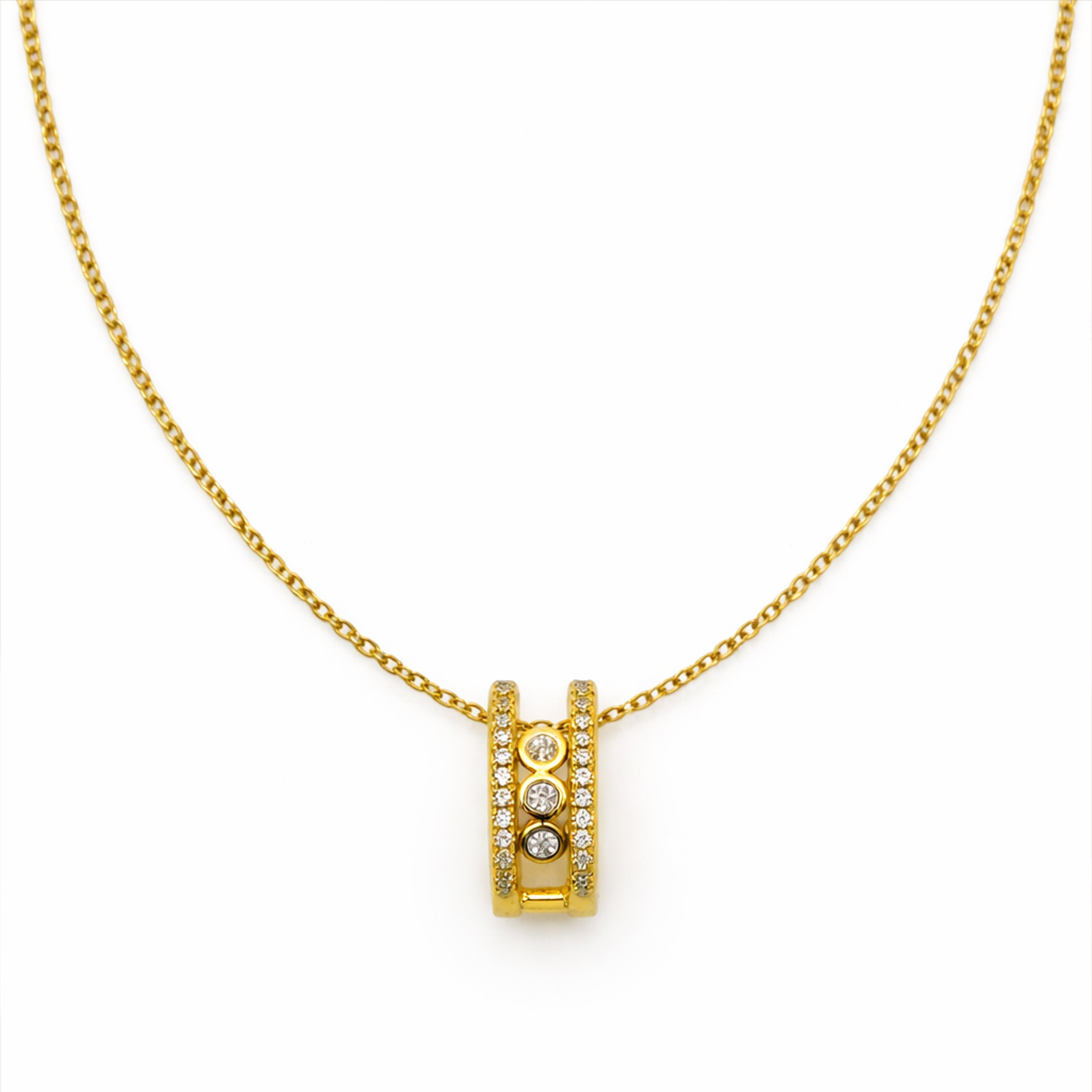 Gold Triple Stone Charm Necklace GWN -47