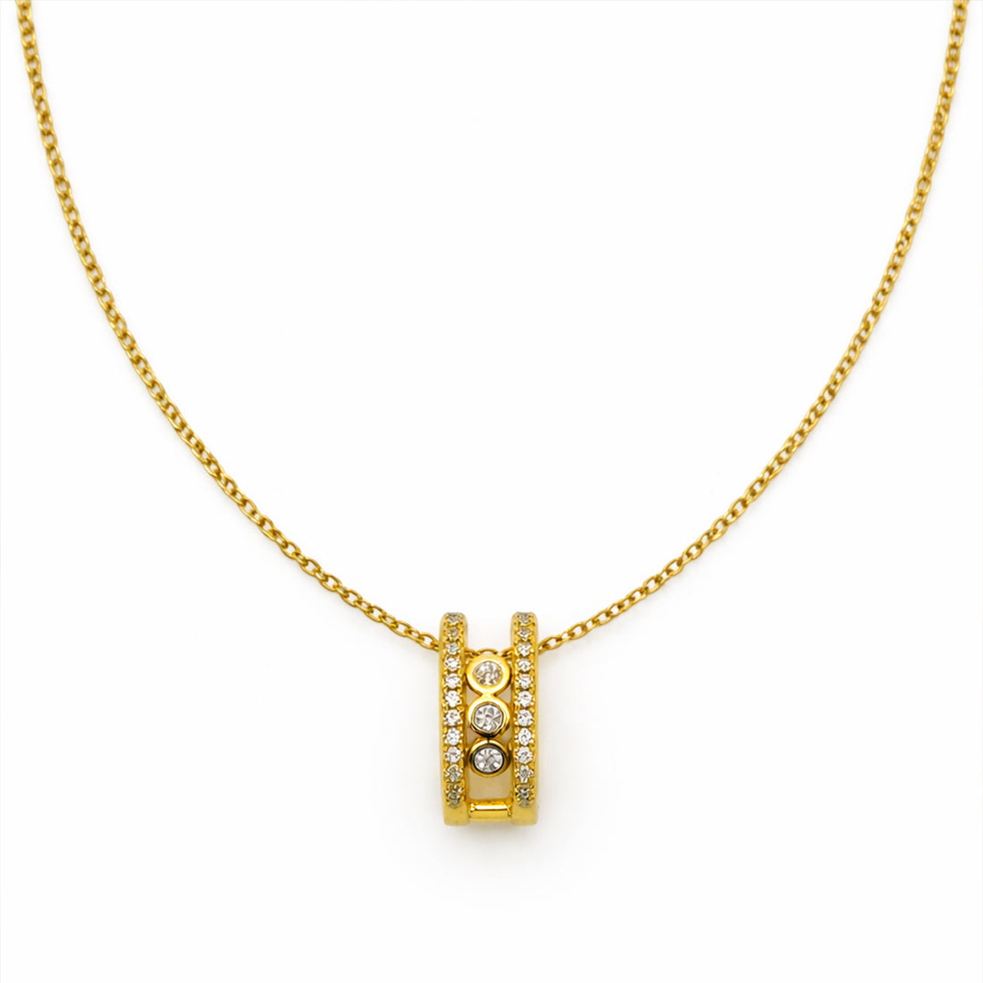 Gold Triple Stone Charm Necklace GWN -47