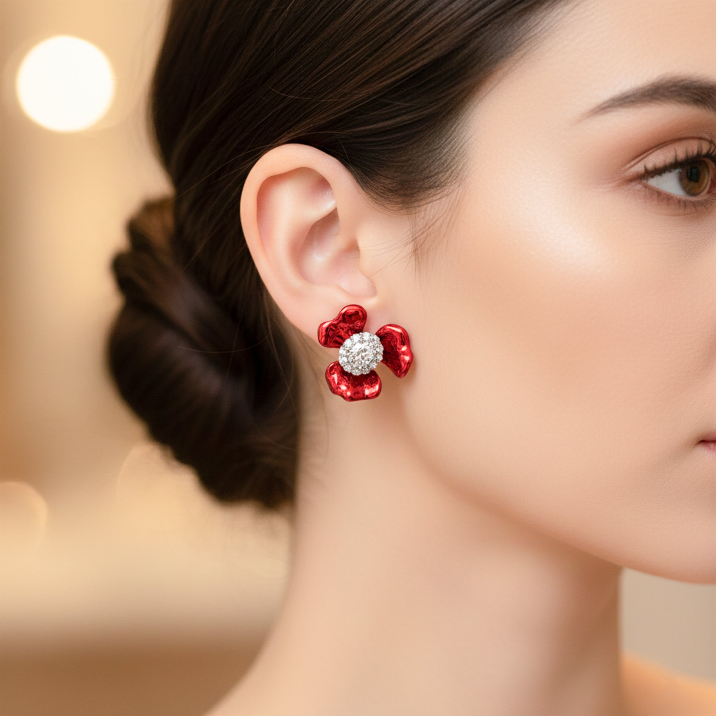 Ruby Bloom Crystal Flower Stud Earrings GWE -84