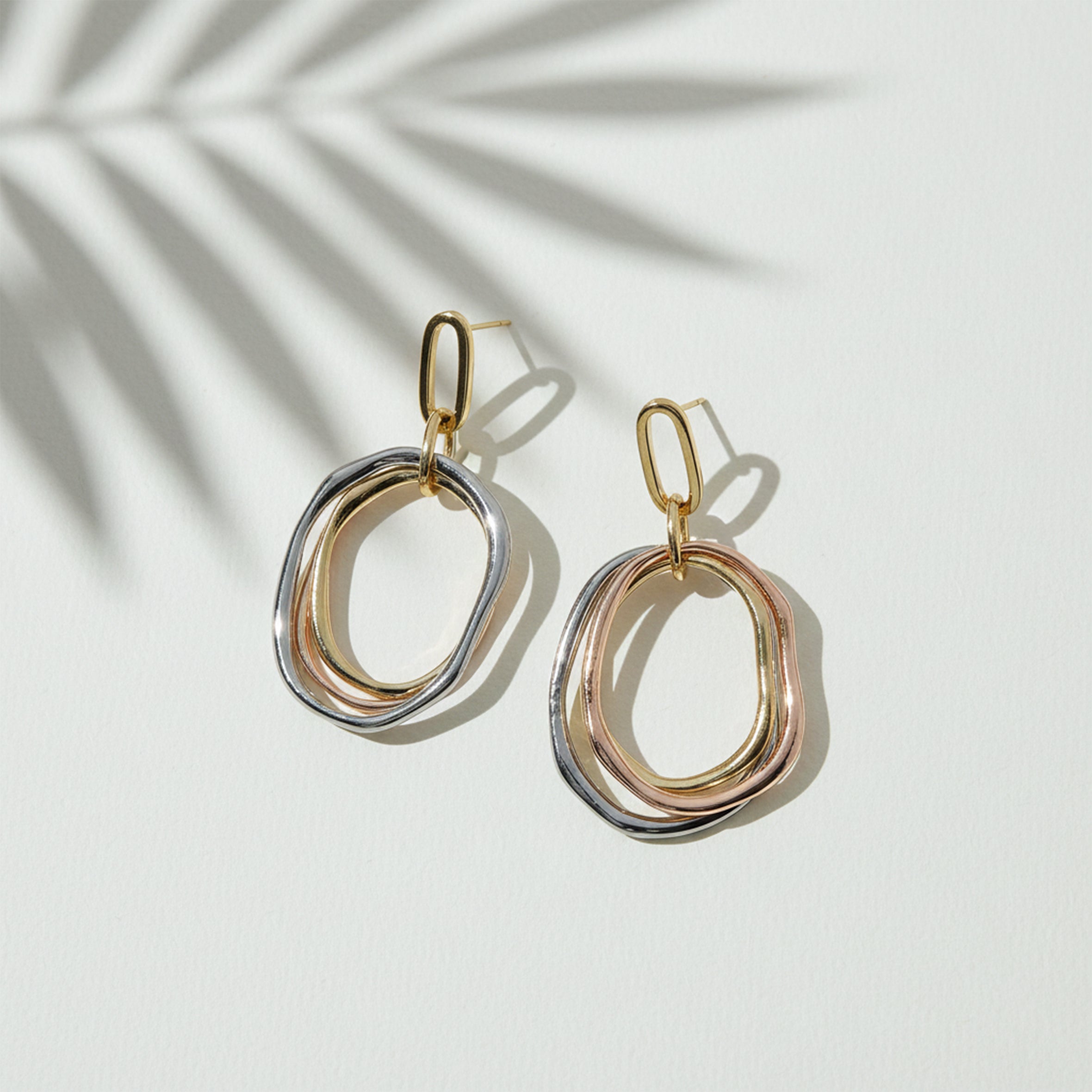 Trinity Orbit Tri-Tone Drop Earrings GWE -52