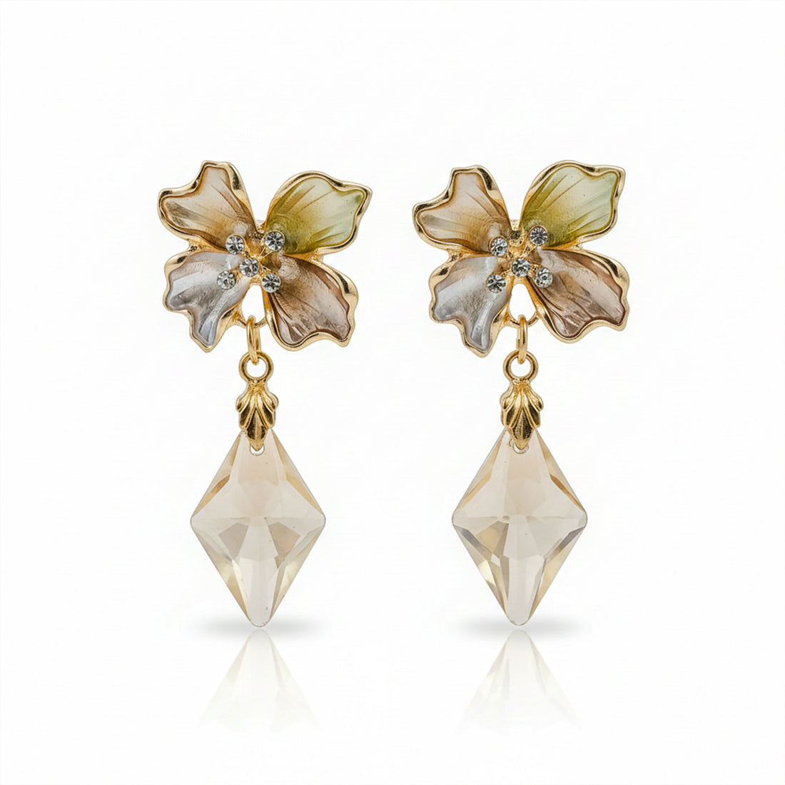 Golden Petal Crystal Drop Earrings GWE -208