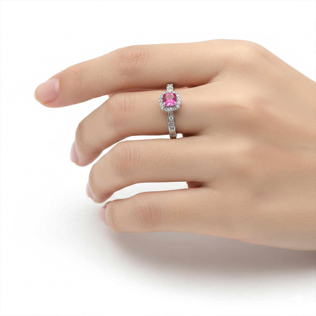 Ruby Glow Halo Silver Ring GWR -38