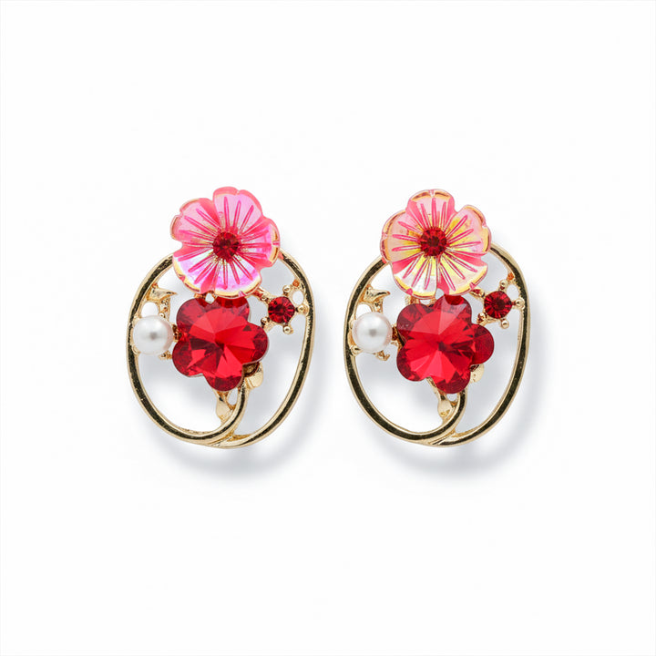 Red Floral Crystal Earrings GWE -227