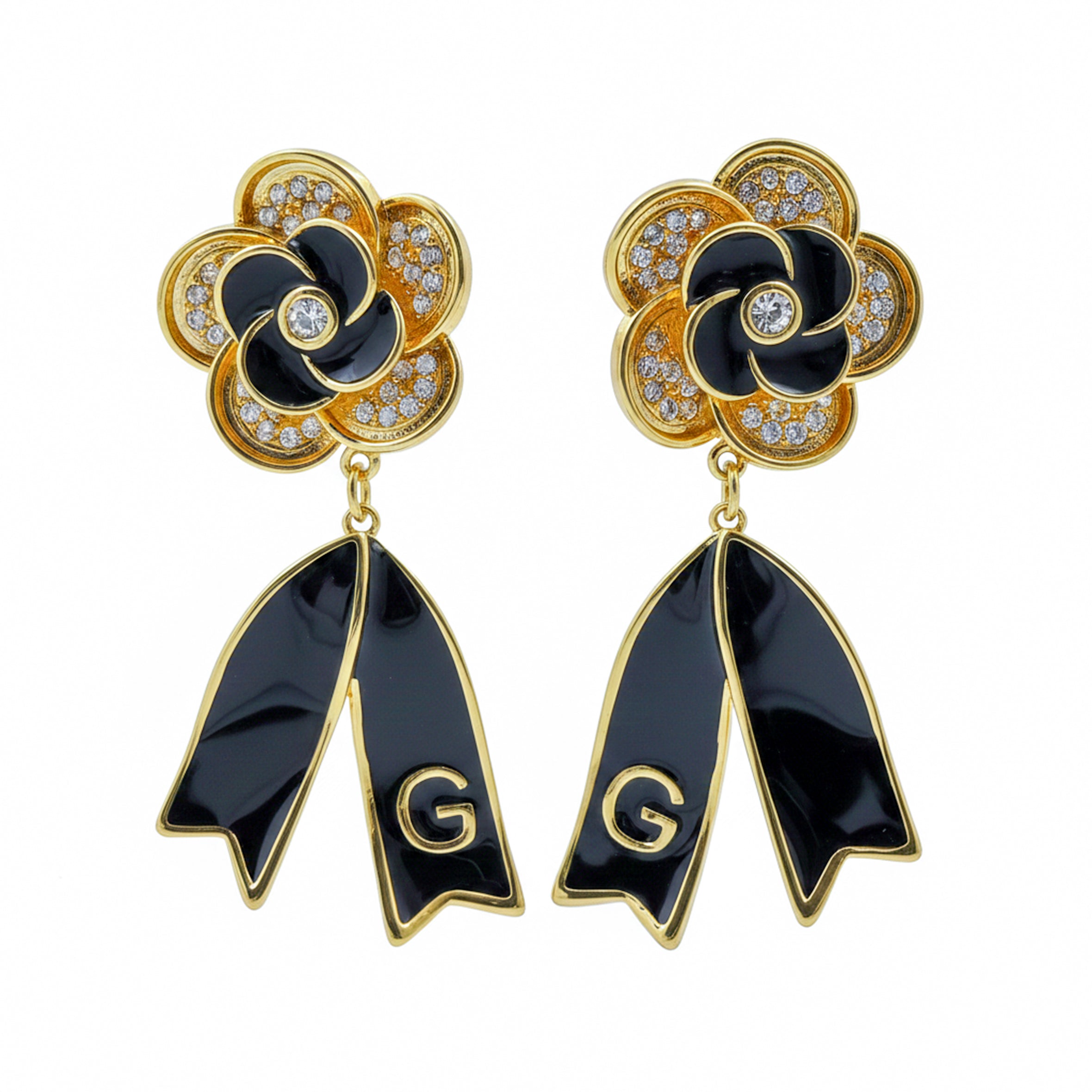 Midnight Bloom Crystal Ribbon Drop Earrings GWE -61