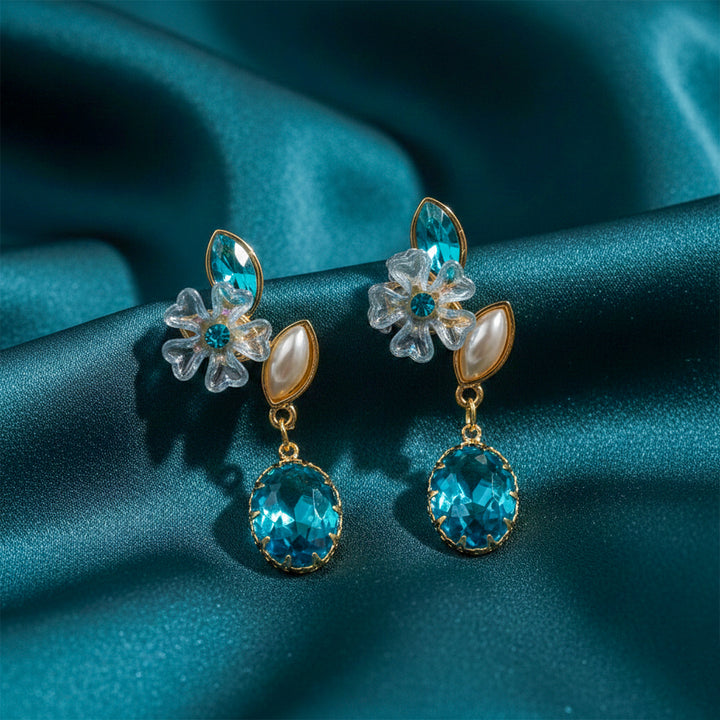 Blue Floral Crystal  Earrings GWE -239