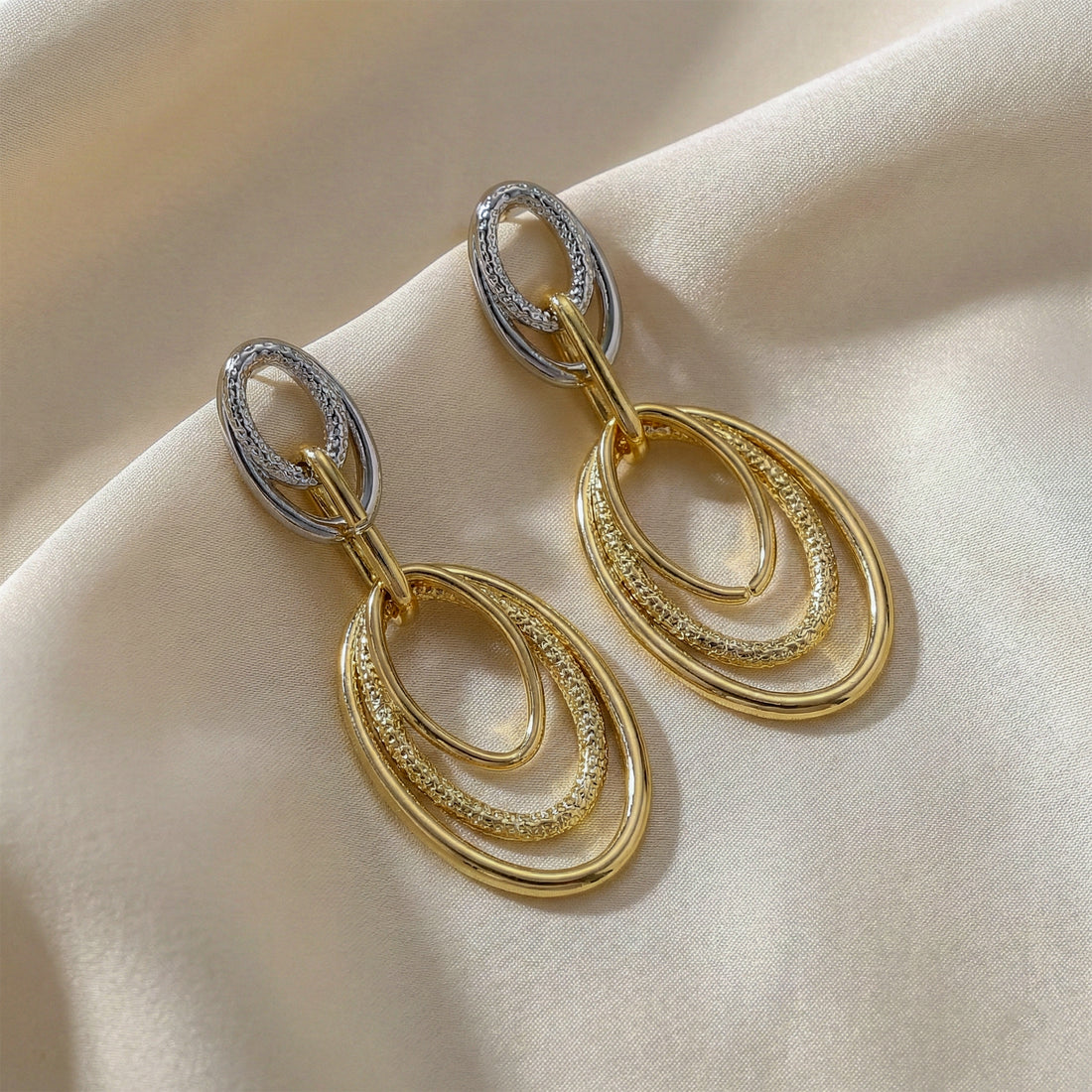 Eclipse Layered Two-Tone Oval Drop Earrings GWE -57