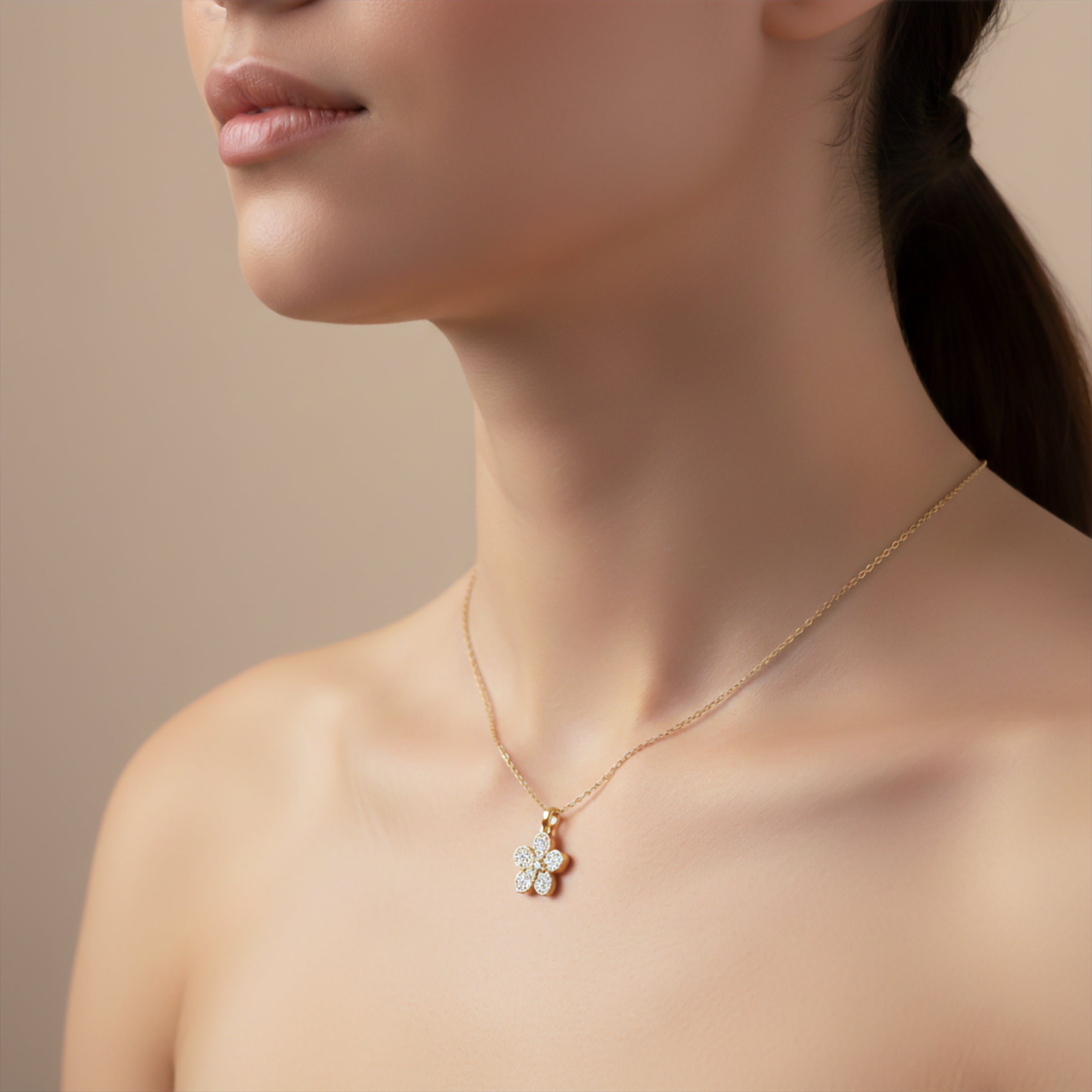 Golden Blossom Crystal Pendant Necklace GWN -164
