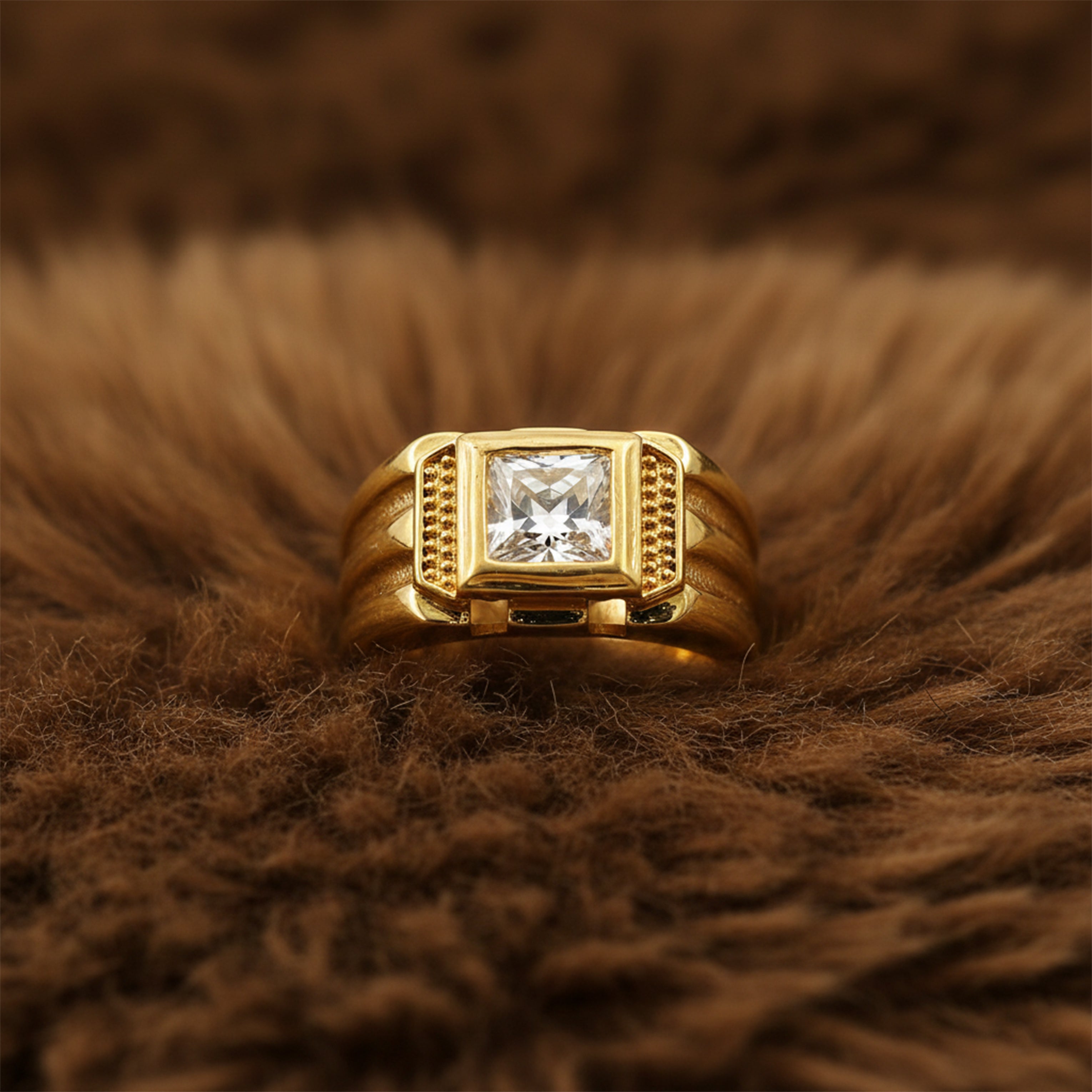 Royal Square Crown Gold Ring GMR -23