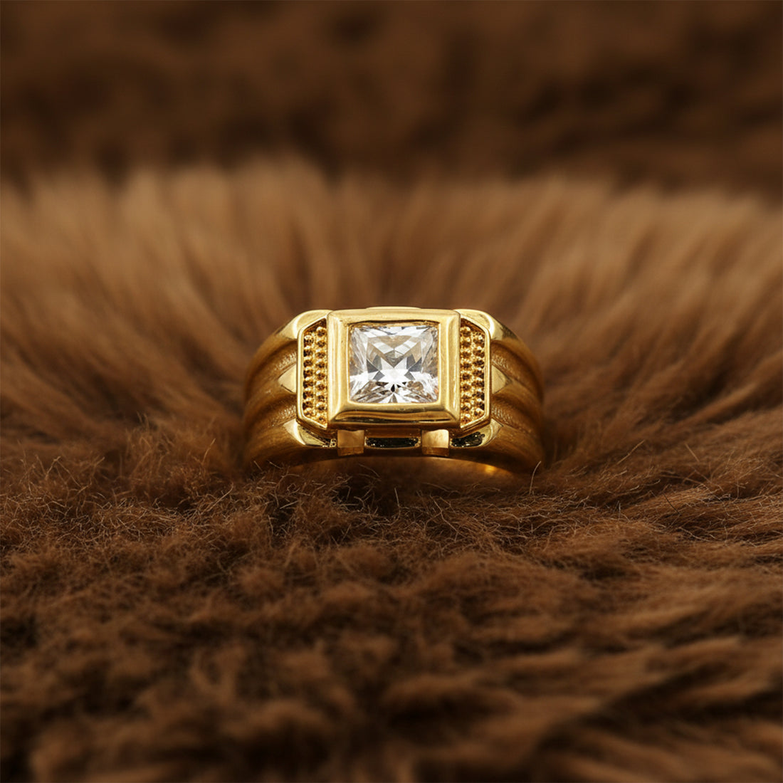 Royal Square Crown Gold Ring GMR -23