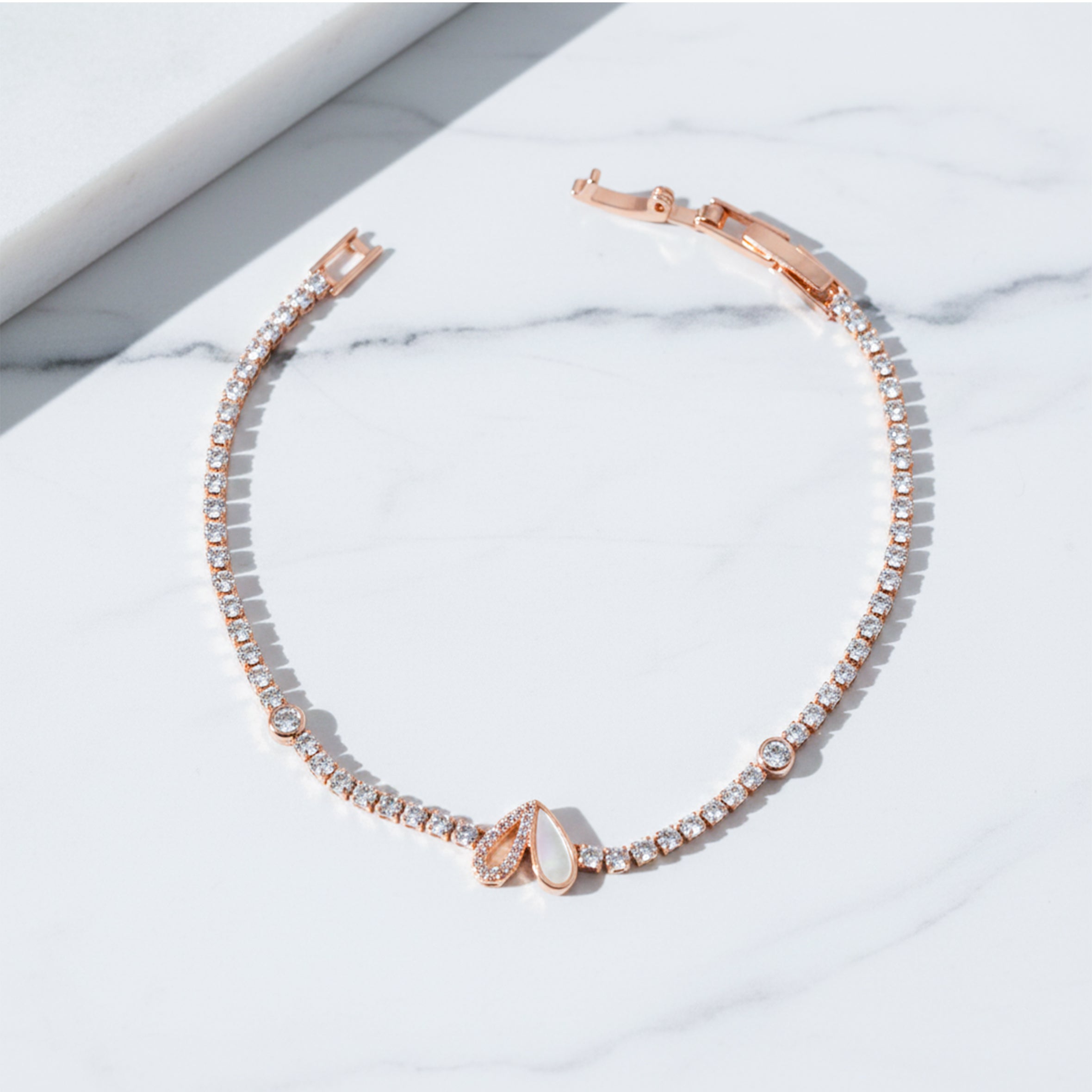 Rose Gold Petal Glow Tennis Bracelet GWB -97