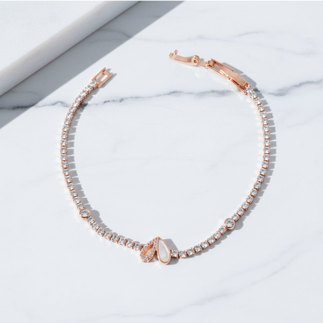 Rose Gold Petal Glow Tennis Bracelet GWB -97
