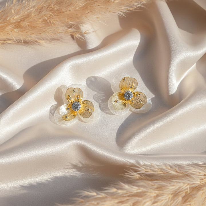 Golden Petal Sparkle Stud Earrings GWE - 169